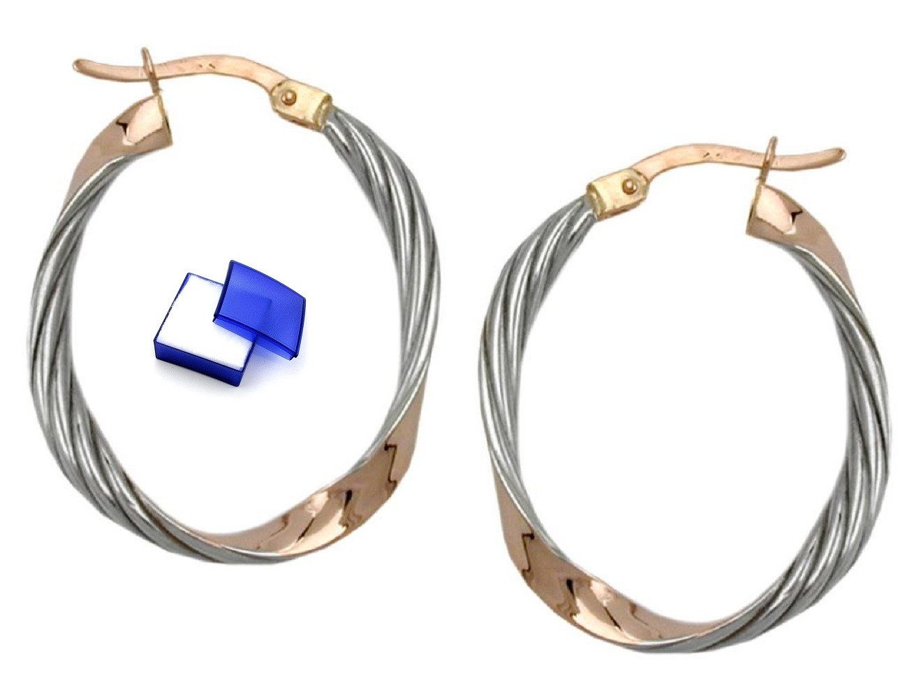 unbespielt Paar Creolen Ohrringe Bicolor-Effekt diamantiert 375 Rotgold 26 x 21 mm Schmuckbox, Goldschmuck für Damen