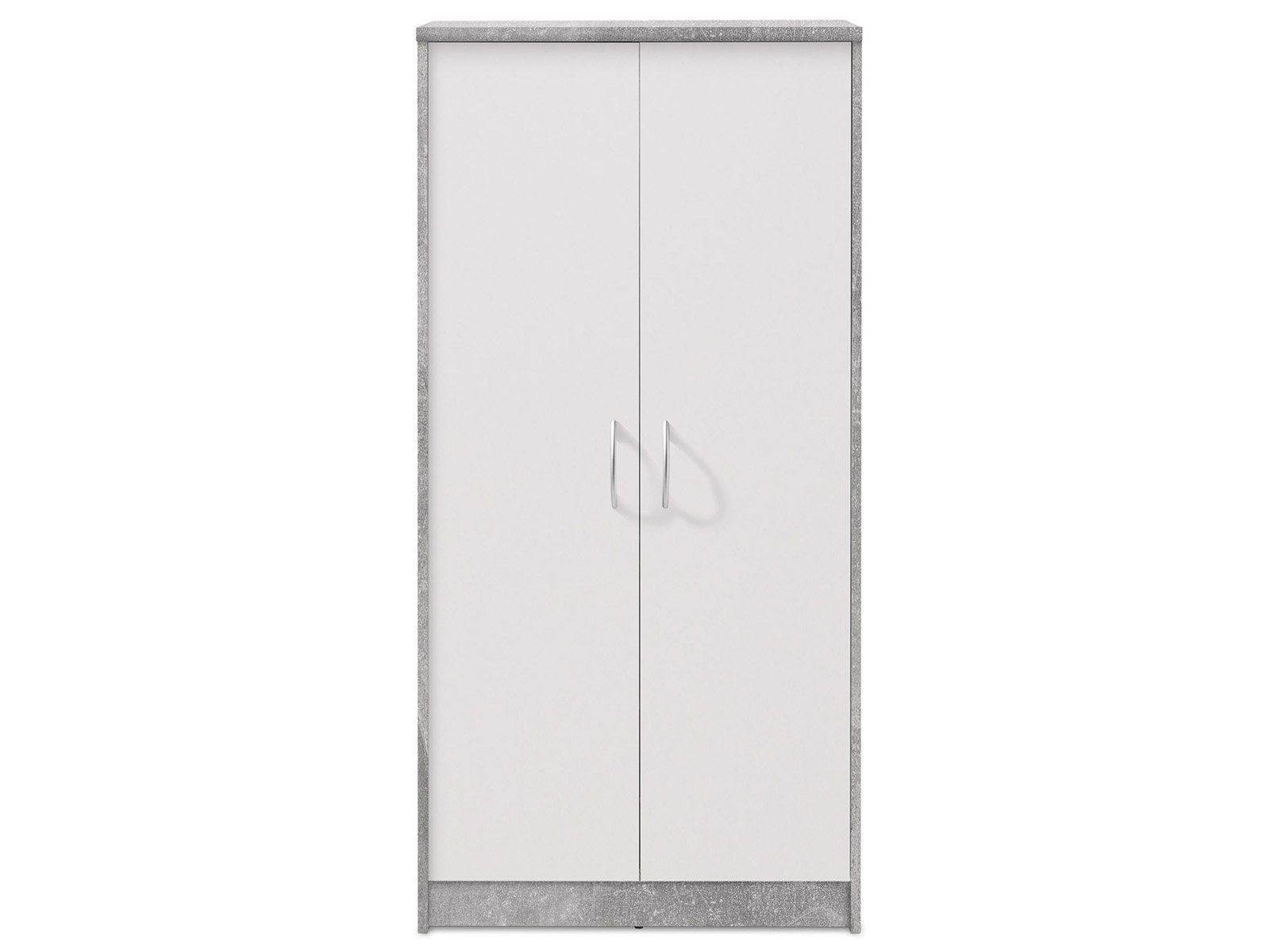 möbelando Aktenschrank Olli Moderner Schrank aus Spanplatte, Korpus in Beton Nachbildung, Front in Weiß mit 2 Holztüren, 1 Konstruktionsboden und 3 Einlegeböden. Breite 72 cm, Höhe 148 cm, Tiefe 35 cm