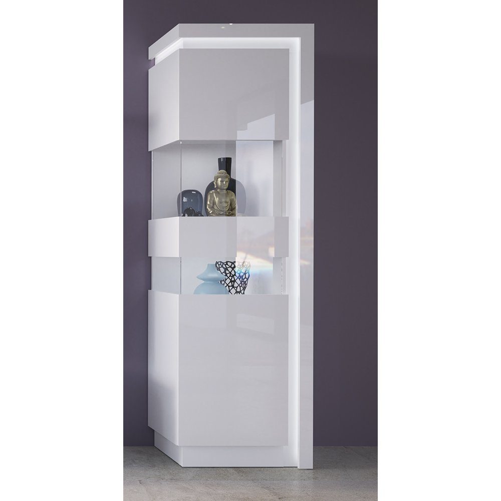 Lomadox Vitrine LYNDHURST-129 weiß Hochglanz mit LED Beleuchtung, 60/198,5/42 cm