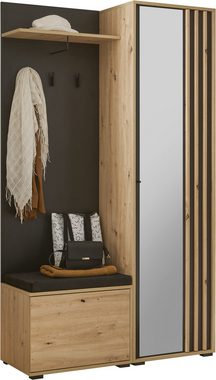 HBZ Kompaktgarderobe Volano (1-St) schwarz Eiche Artisan, Garderobe mit Spiegelement