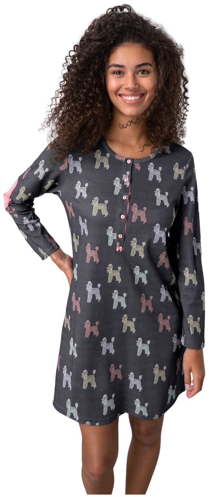 Vamp Nachthemd (Set, 1-tlg., 1-teilig) Damen Sleepshirt 90cm lang Baumwolle geknöpft Langarm