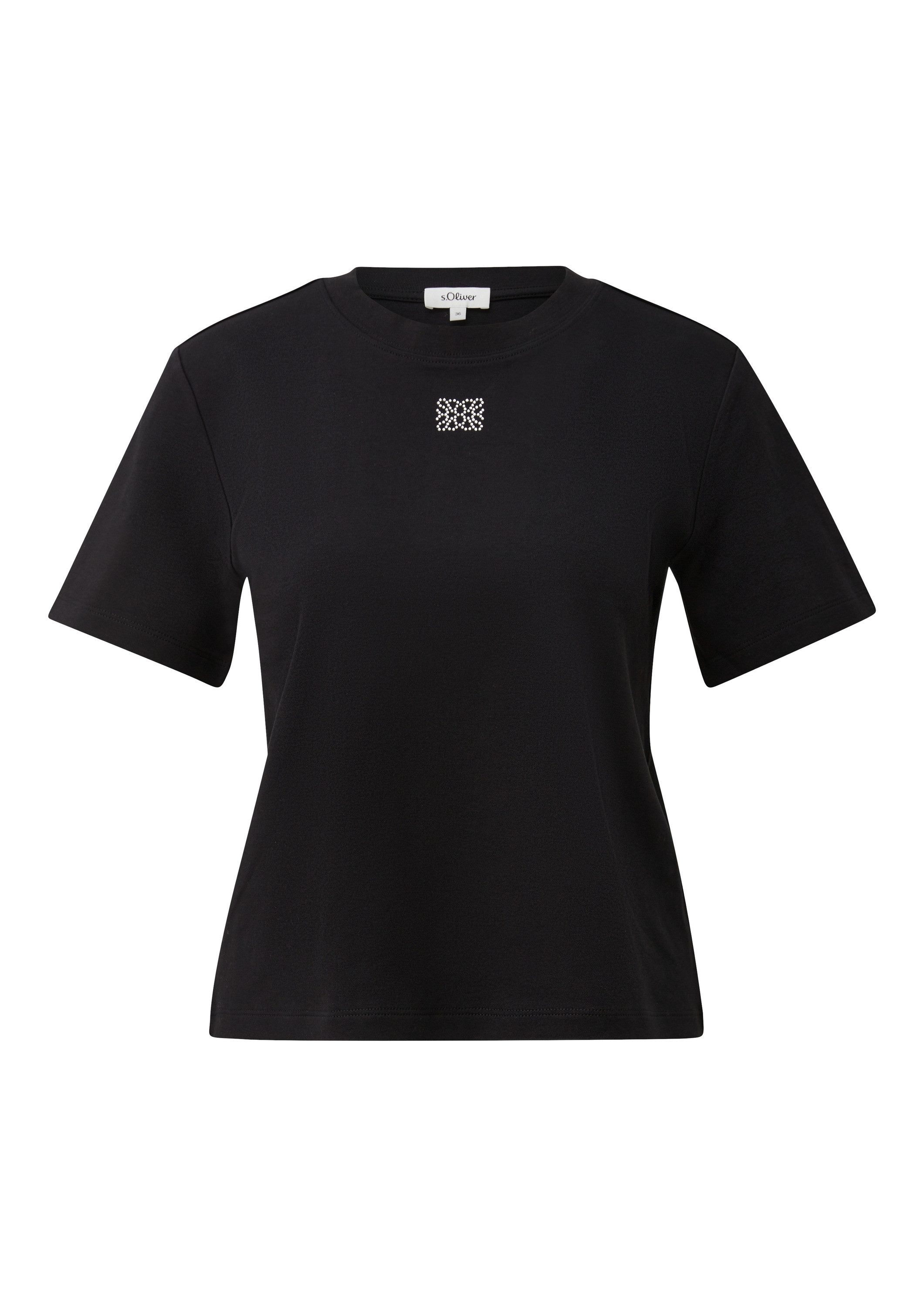s.Oliver Kurzarmshirt T-Shirt Verkürztes T-Shirt mit Glitzerstein-Details günstig online kaufen