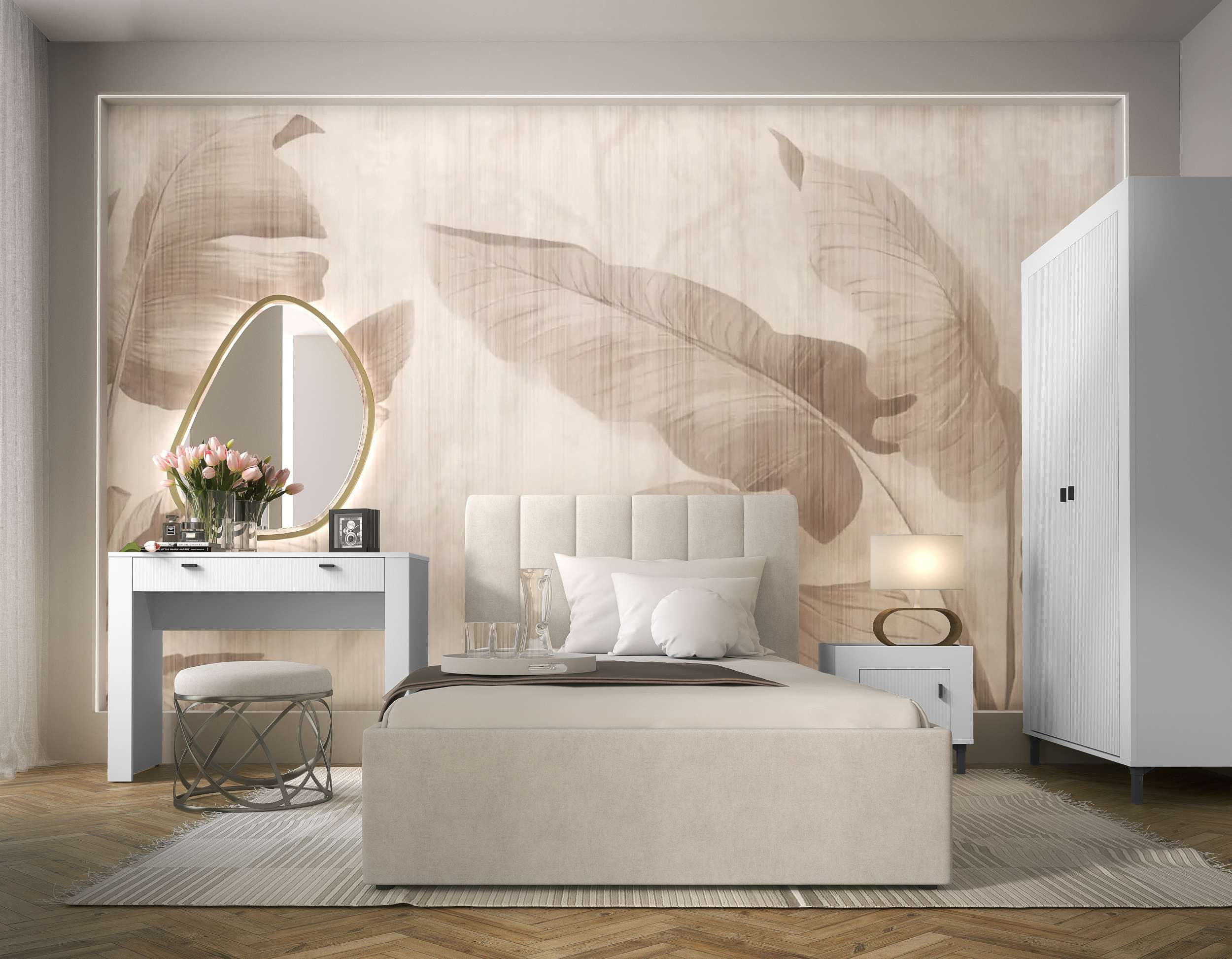 99rooms Schlafzimmer-Set Kossa, (Set (4-St), Komplett Schlafzimmer), Modern Design, mit viel Stauraum, Matratze, Lattenrost und Bettkasten