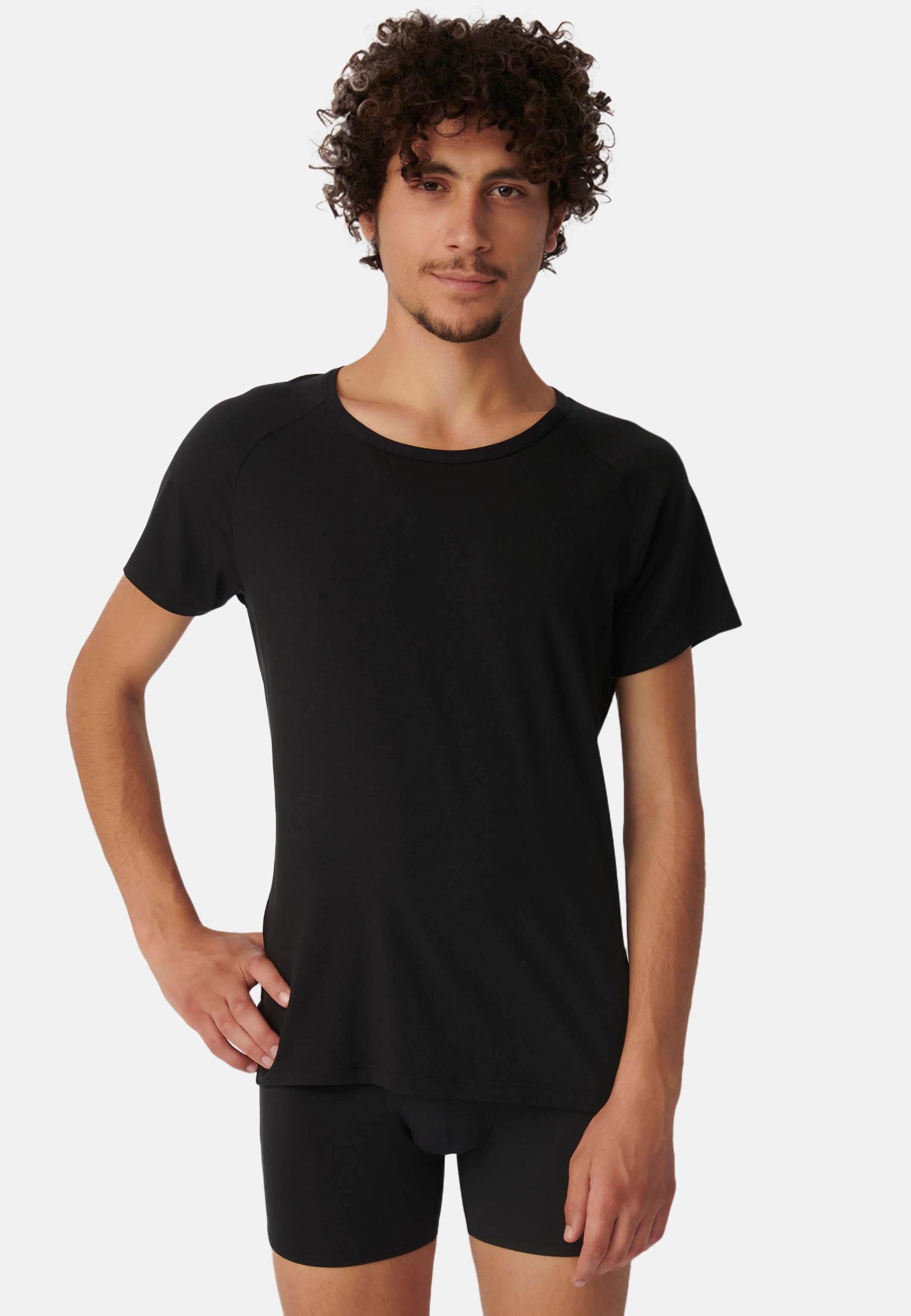 Sloggi Unterhemd Ever Soft - kurzen Unterhemd Shirt (1-St) Schwarz Kurzarm mit / Ärmeln Unterhemd