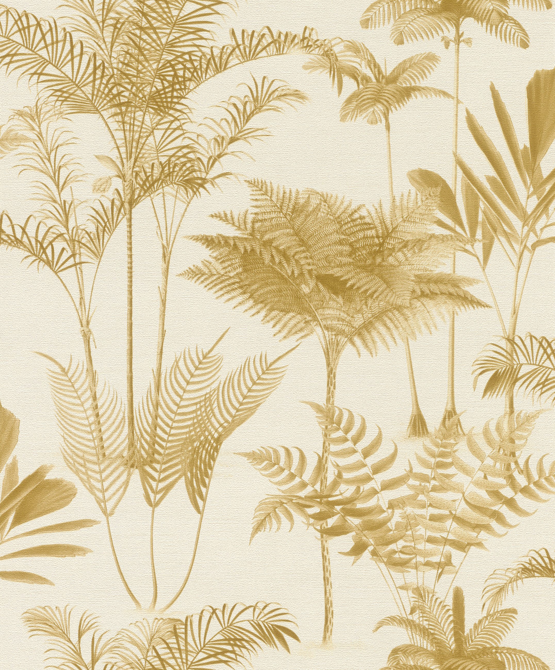 Rasch Vliestapete Palmen & Dschungel - Vinyltapete Beige Gelb, Floral, (1 Rolle, 1 St., 10,05 m x 0,53 m), gute Lichtbeständigkeit, feucht abwischbar, restlos abziehbar