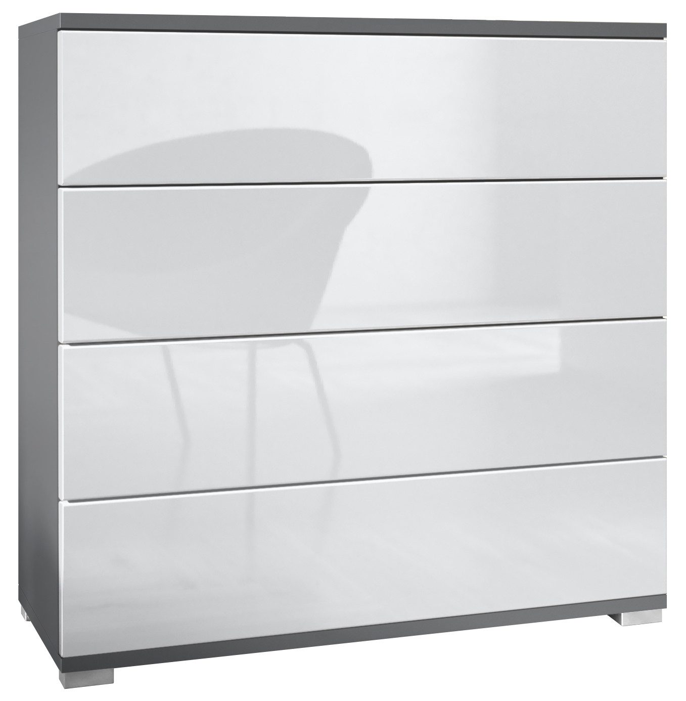 Vladon Kommode Pavos V3 (Sideboard, mit 4 Schubladen), Anthrazit matt/Weiß Hochglanz (76 x 76 x 35 cm)