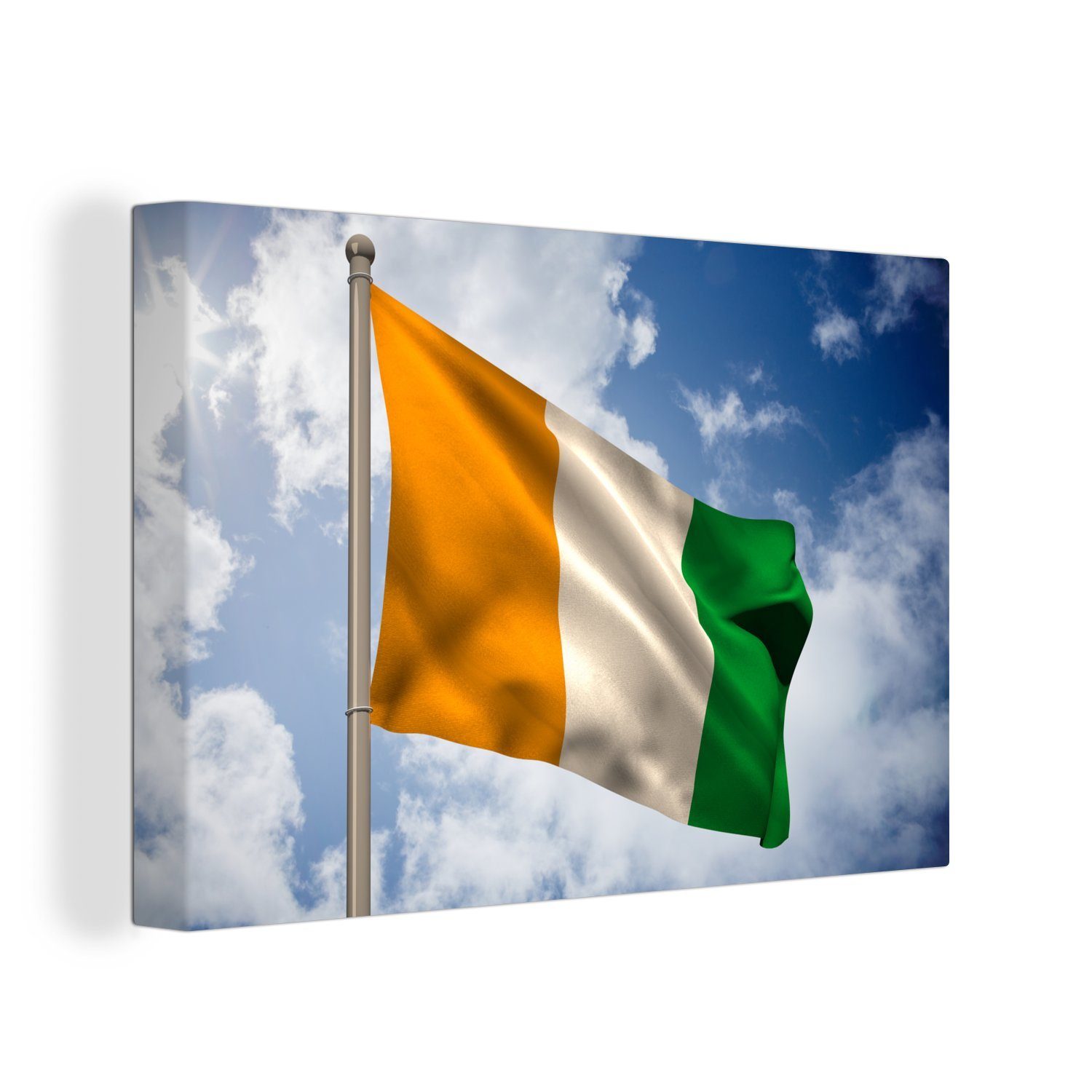 Elfenbeinküste, (1 cm Leinwandbild Leinwandbilder, Flagge Aufhängefertig, 30x20 Wandbild St), der Hissende OneMillionCanvasses® Wanddeko,