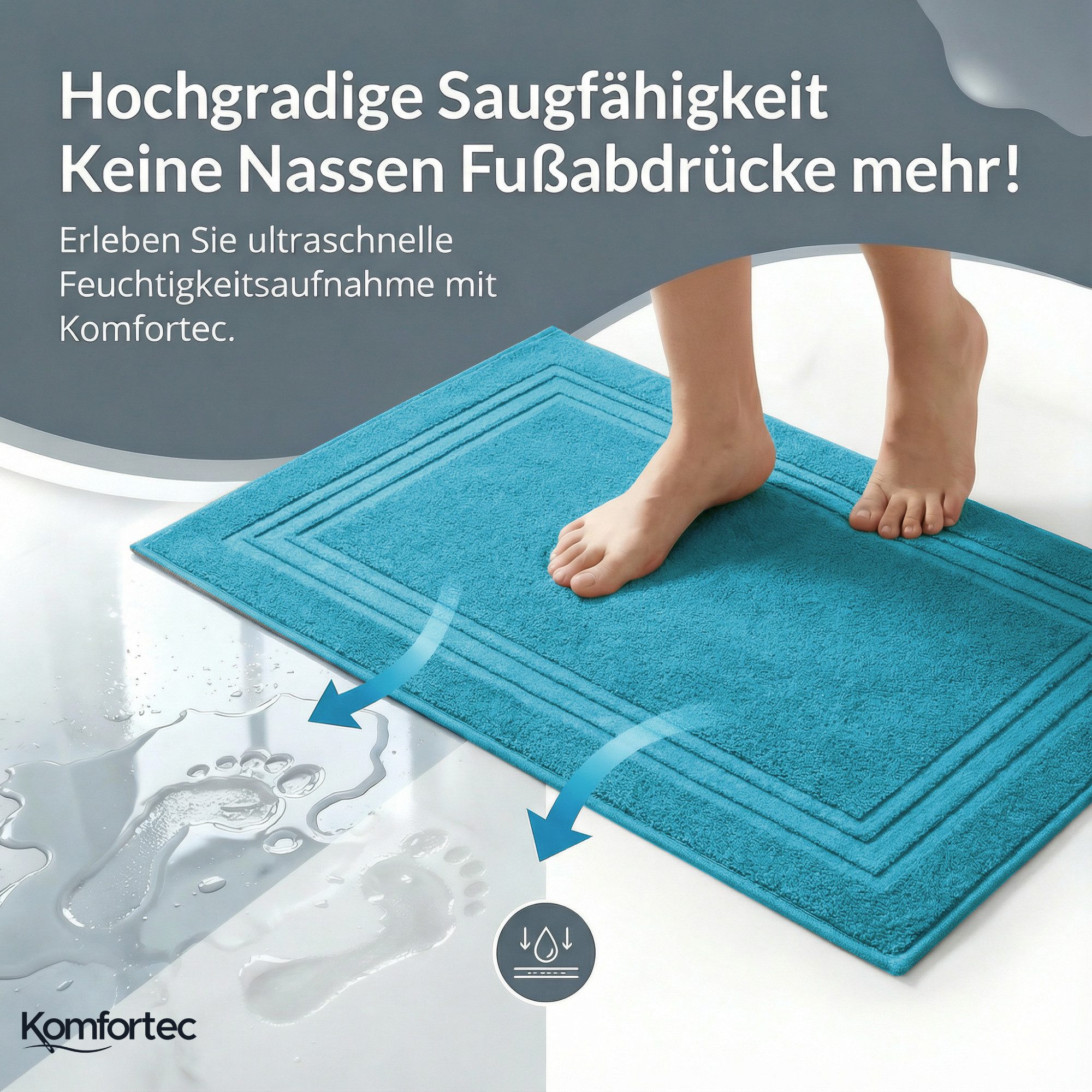 Komfortec Badematte Badvorleger aus 100% Baumwolle, 50x70 cm Duschvorleger, Waschbar Duschmatte, Frottee, Rechteckig, 600 g/m², 2er Set, Saugfähig & Schnelltroc – Bild 3 von 5