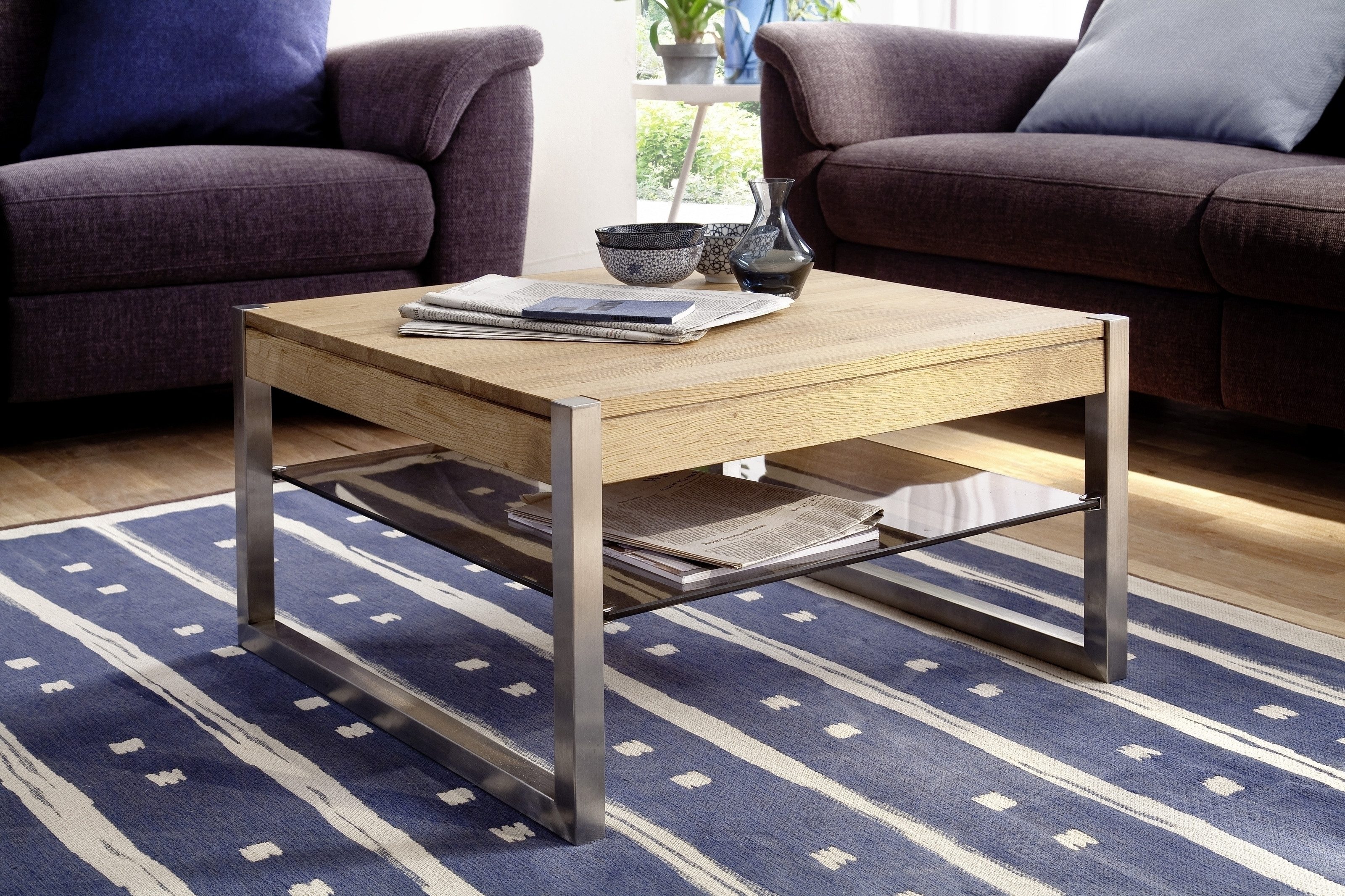freiraum Couchtisch MIGEL, Glasablage, Eiche, Massivholz günstig online kaufen