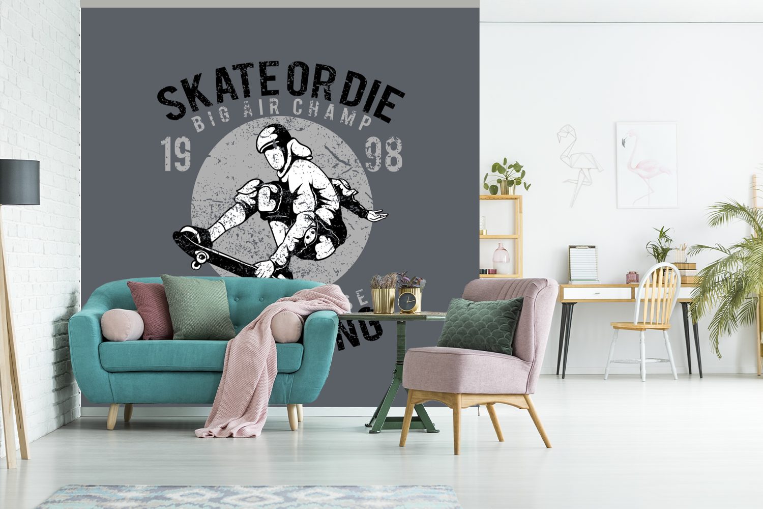 MuchoWow Fototapete Tapete (5 Skateboard St), Vinyl - Matt, oder für Wandtapete Schlafzimmer, Retro Zeichnung, - bedruckt, Wohnzimmer