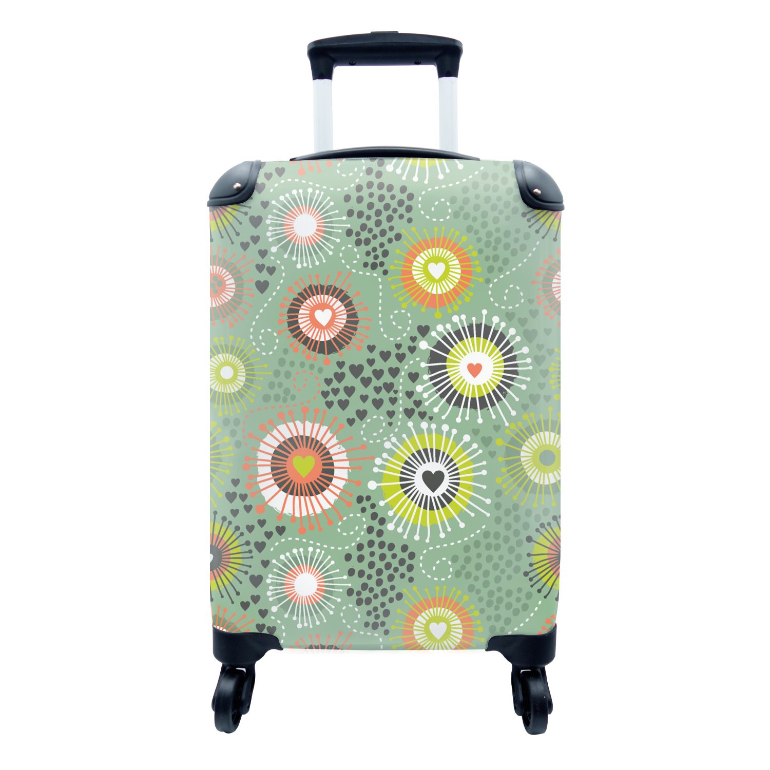 MuchoWow Handgepäckkoffer Blume - Design - Herzen, 4 Rollen, Reisetasche mit rollen, Handgepäck für Ferien, Trolley, Reisekoffer