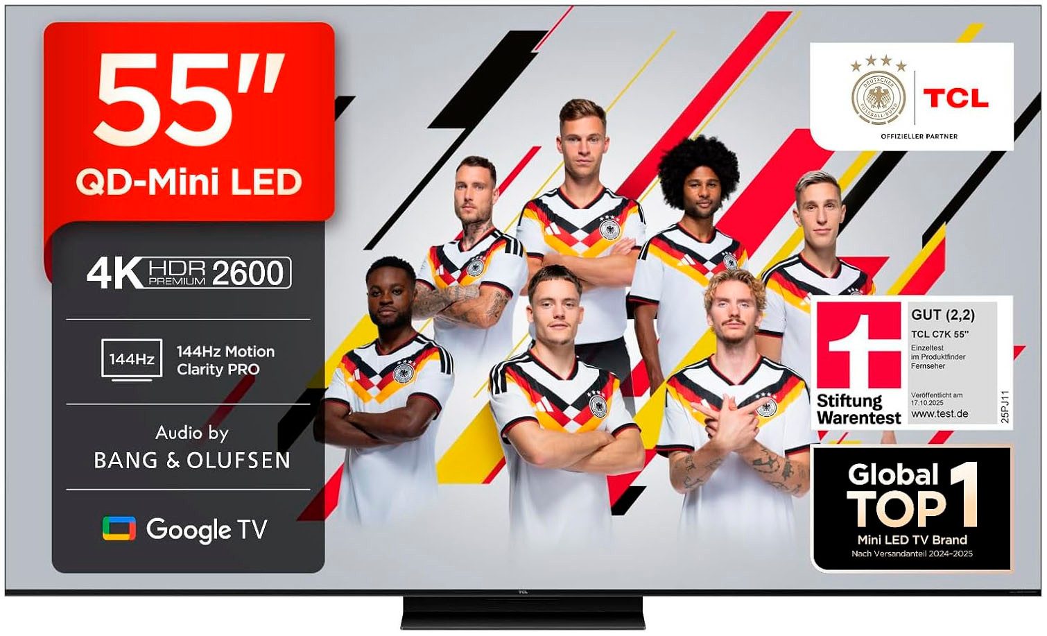 TCL 55C7K LED-Fernseher (139 cm/55 Zoll, 4K Ultra HD, Smart-TV, Google TV, 4K QD-Mini LED, 144Hz, HVA Panel, Dolby Atmos, Google TV)