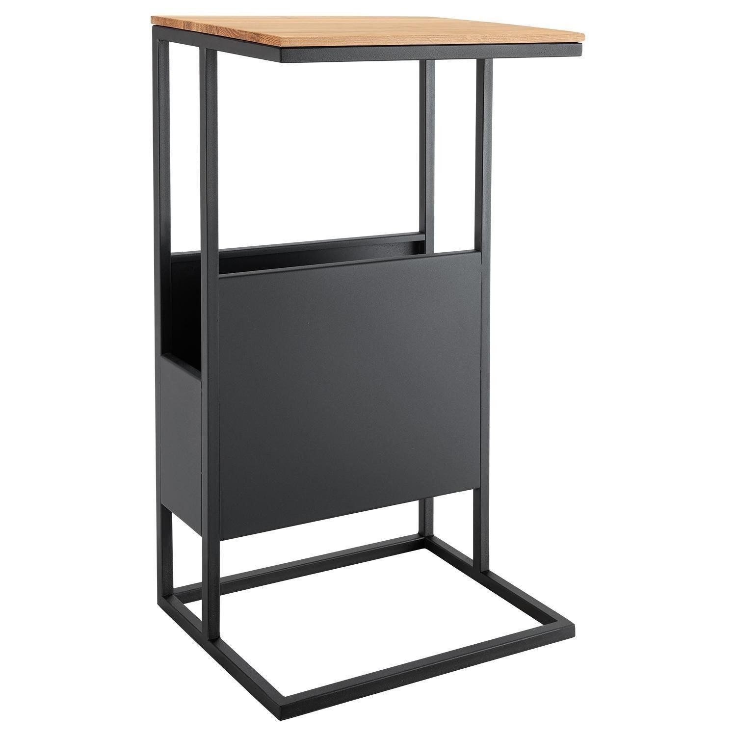 Gradel Beistelltisch MIKA, Braun, Schwarz, Eichenholz massiv, Metallgestell, mit Stauraum, B 40 x H 70 x T 30 cm