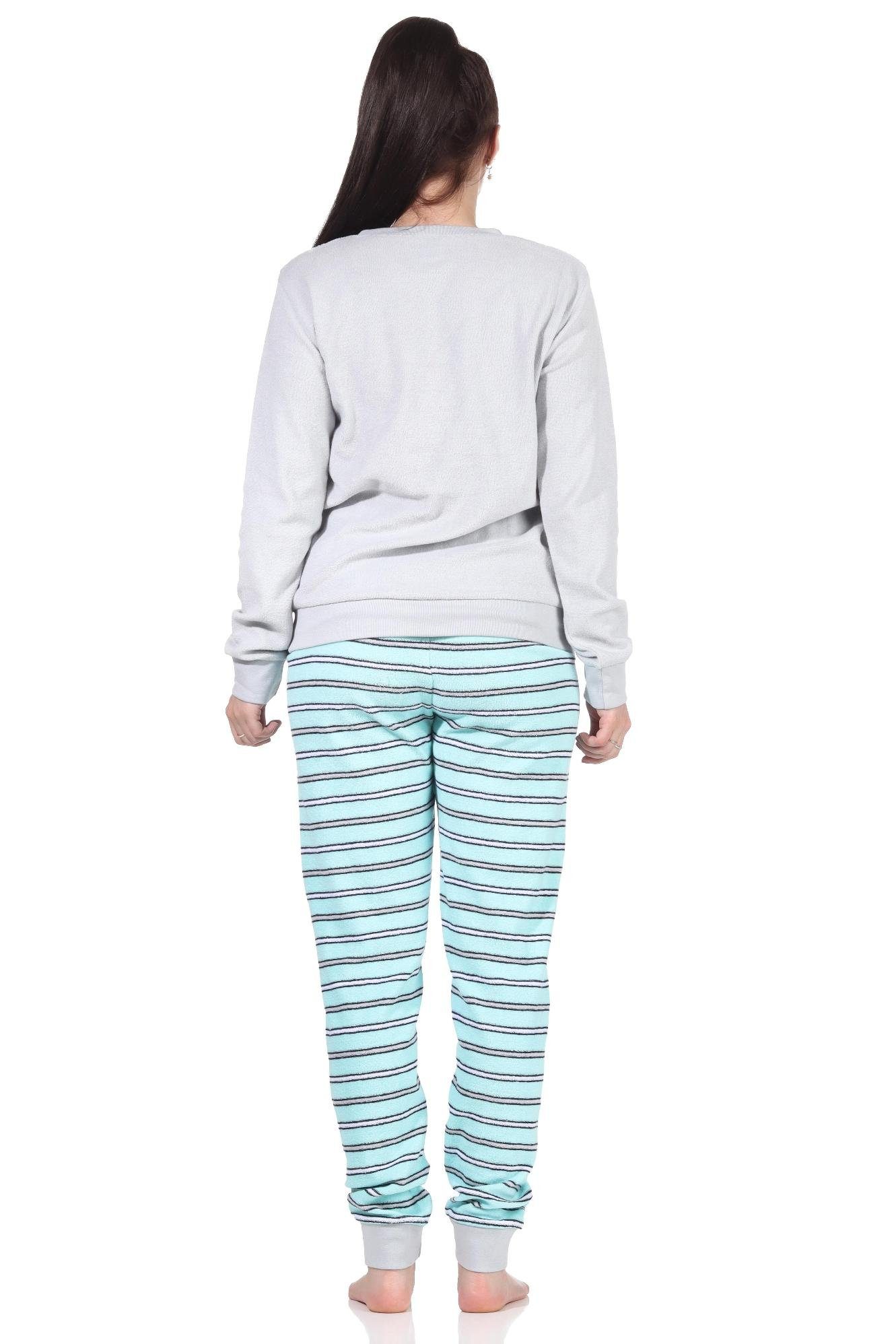 RELAX by Normann Pyjama mit Bündchen Damen Mond mit Applikation und Schlafanzug Frottee