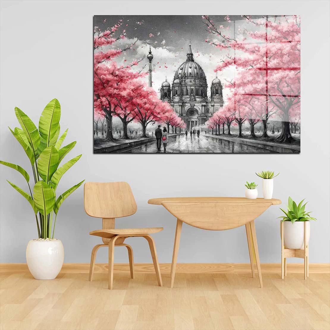 Artedinoi Acrylglasbild Berlin Bäume mit rosa Blätter Acrylglas Wandbild Bild Wanddeko XL