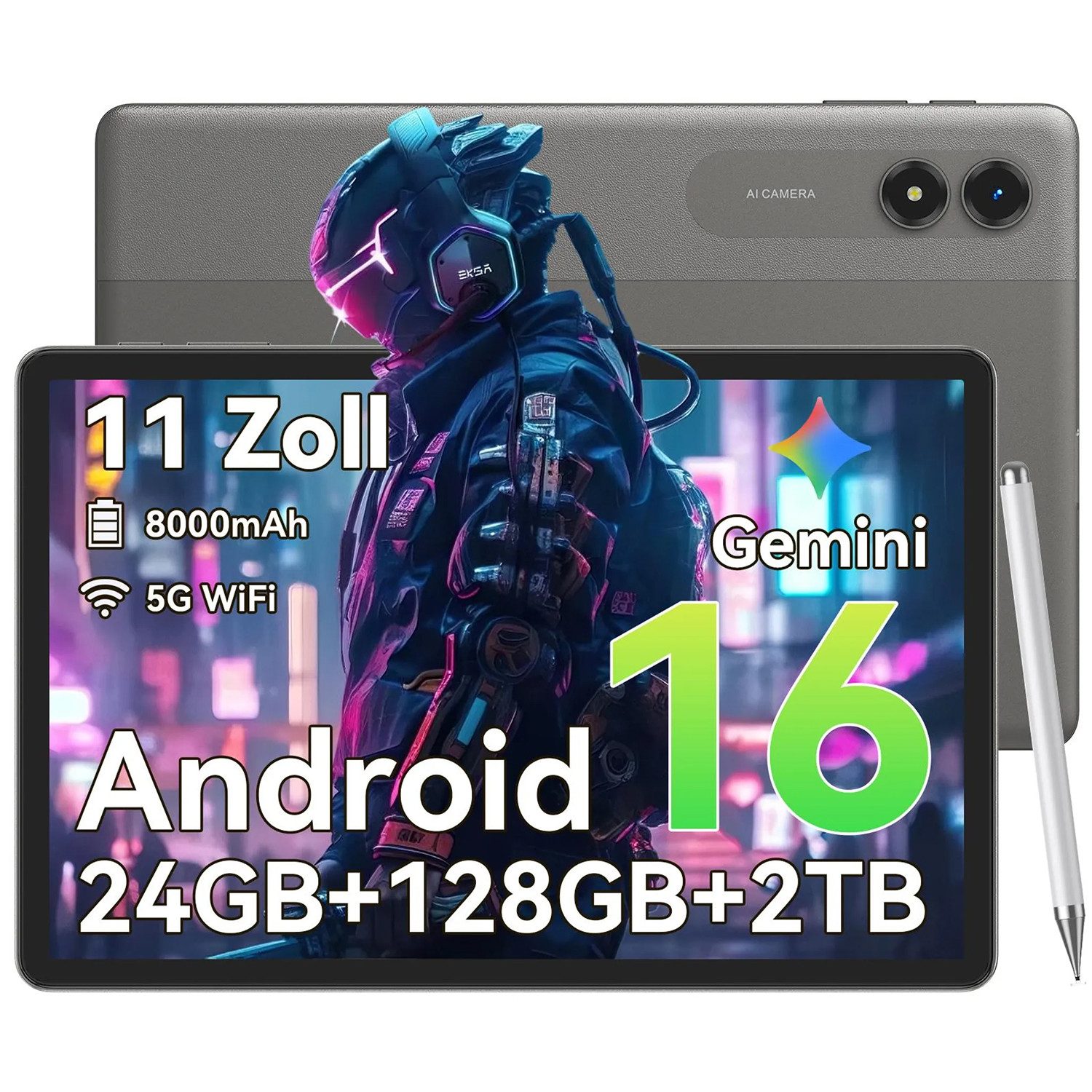 VekfulPC Tab50 11" Android 16 128 GB 8000 mAh Akku 5G WiFi mit Stylus Tablet (11", 128 GB, Android 16, Android 16, Gemini Al Magic, 8000 mAh, 5G WiFi)