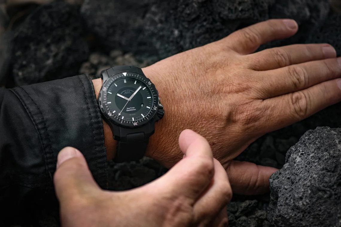 Nautische Instrumente Mühle Glashütte/Sa. Automatikuhr Herrenuhr Mühle Glashütte Sea-Timer Black Motion mit Kautschukband