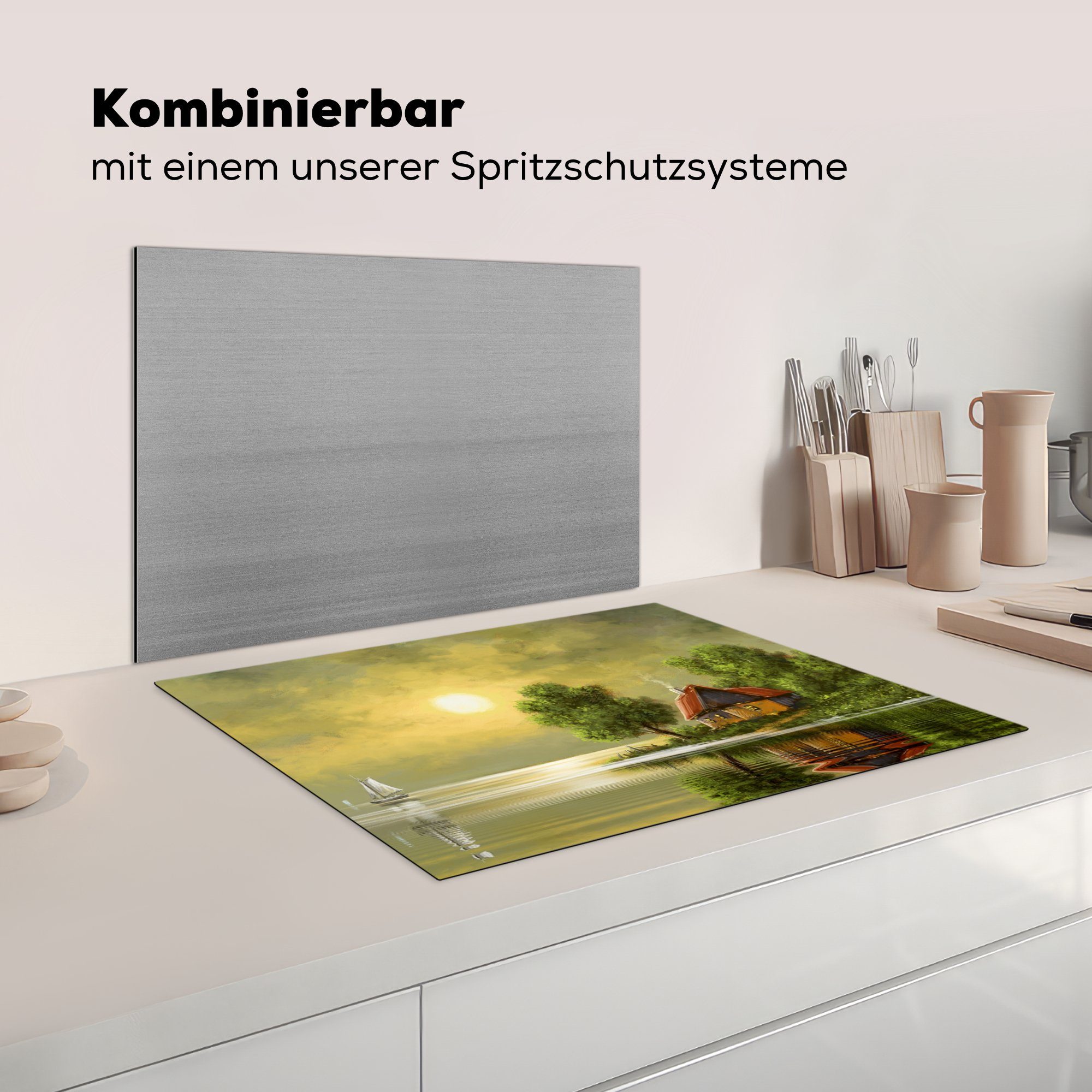 - MuchoWow Arbeitsfläche 70x52 - Ölfarbe Wasser, Vinyl, cm, Mobile nutzbar, Herdblende-/Abdeckplatte Natur - Gemälde (1 - Haus Ceranfeldabdeckung tlg),