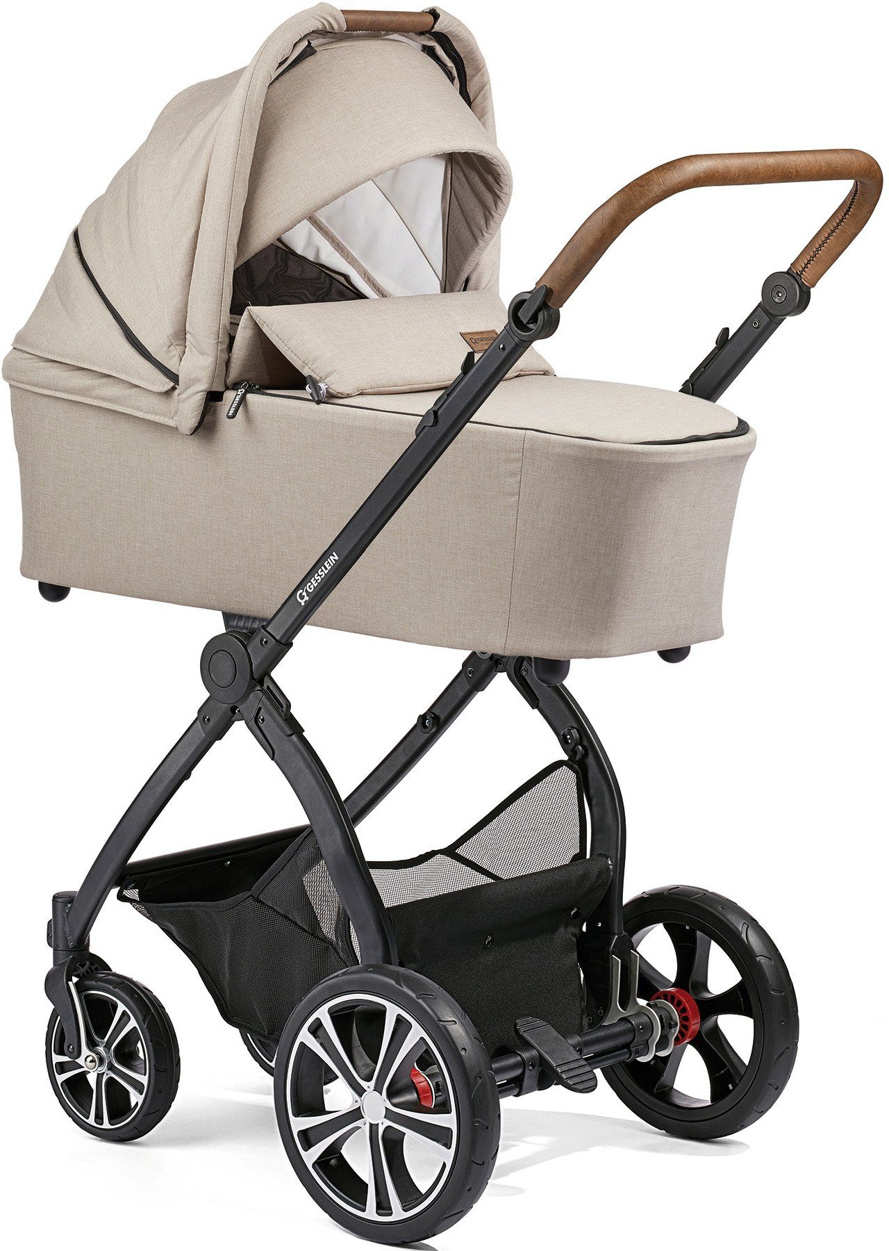 Gesslein Kombi-Kinderwagen FX4 Classic, schwarz/tabak mit Wanne CX3, beige  meliert/Tupfen blau, Design & Handarbeit aus Deutschland; zum Teil aus  recyceltem Material