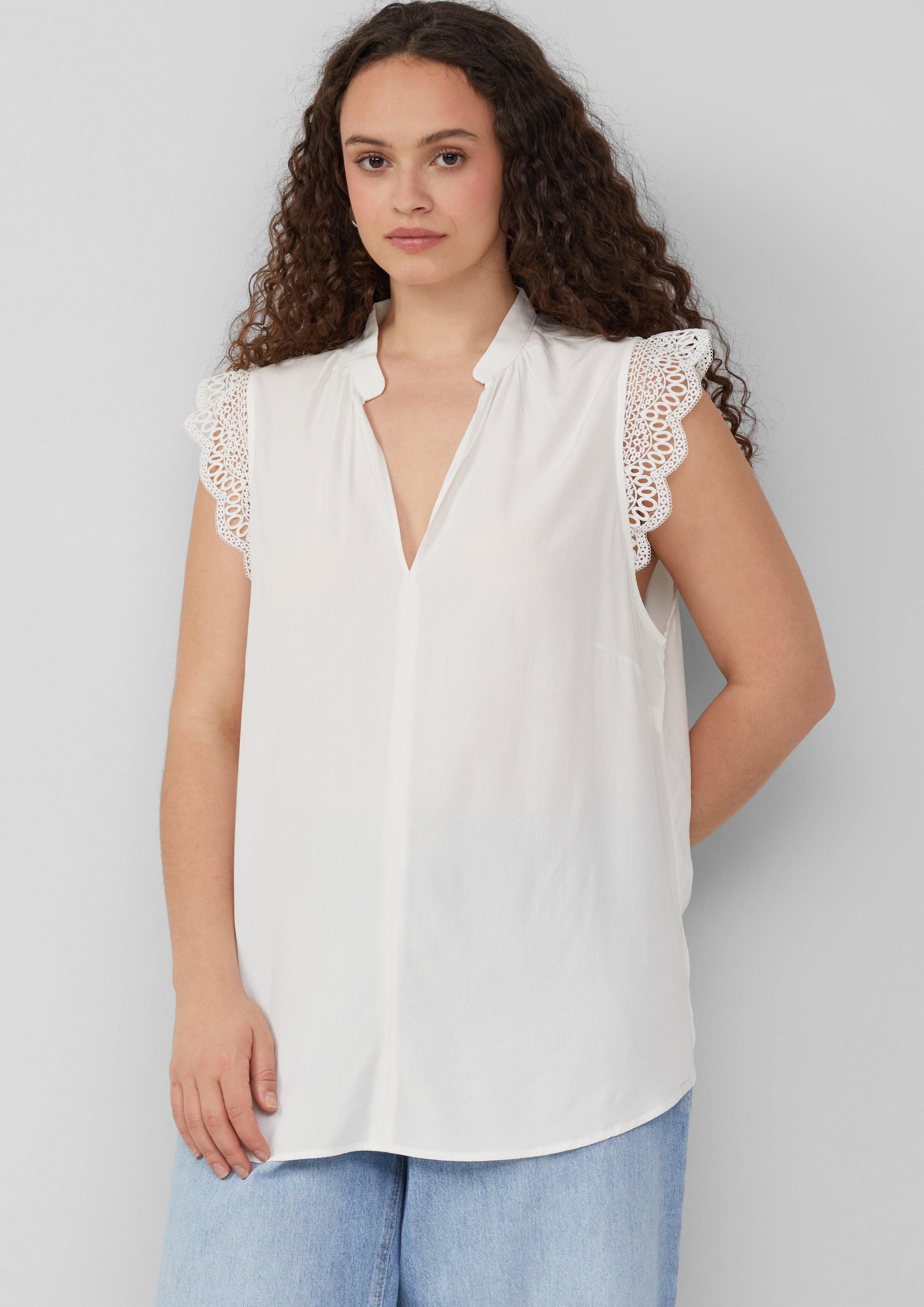 QS Langarmbluse Blusentop mit Spitzendetail Raffung günstig online kaufen