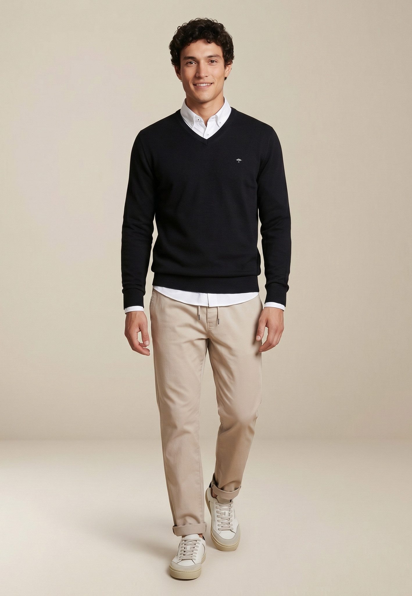 FYNCH-HATTON Strickpullover aus Baumwolle, mit V-Ausschnitt, bequeme Passform