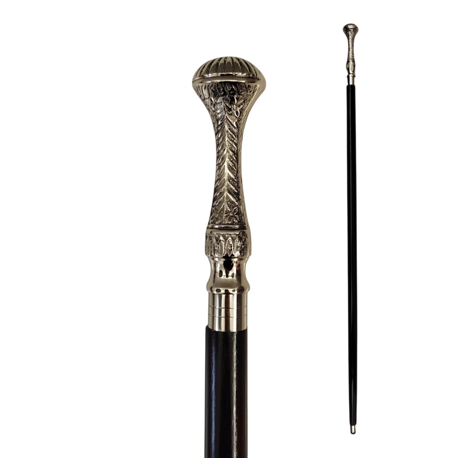FTWdesign Frackstock Ornament-Kelch Spazierstock aus Holz mit silbernem Griff aus Metall