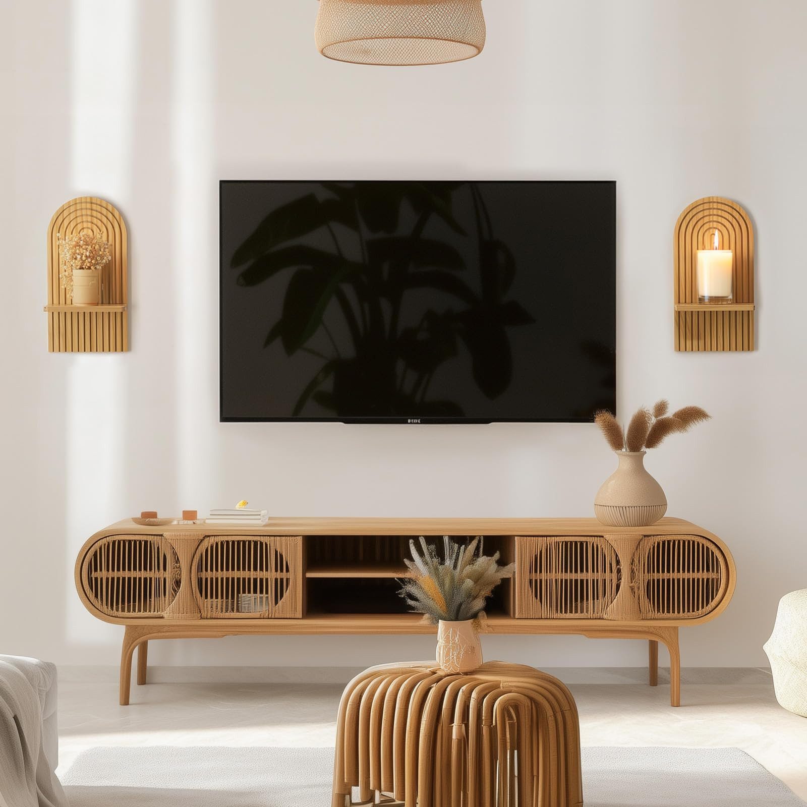 Zaewry Wandregal Holz Boho Wanddeko: Holz Wand Deko Kinderzimmer Wand Regale, 2-tlg., Klein Pflanzregal für Wohnzimmer Schlafzimmer – Bild 4 von 5