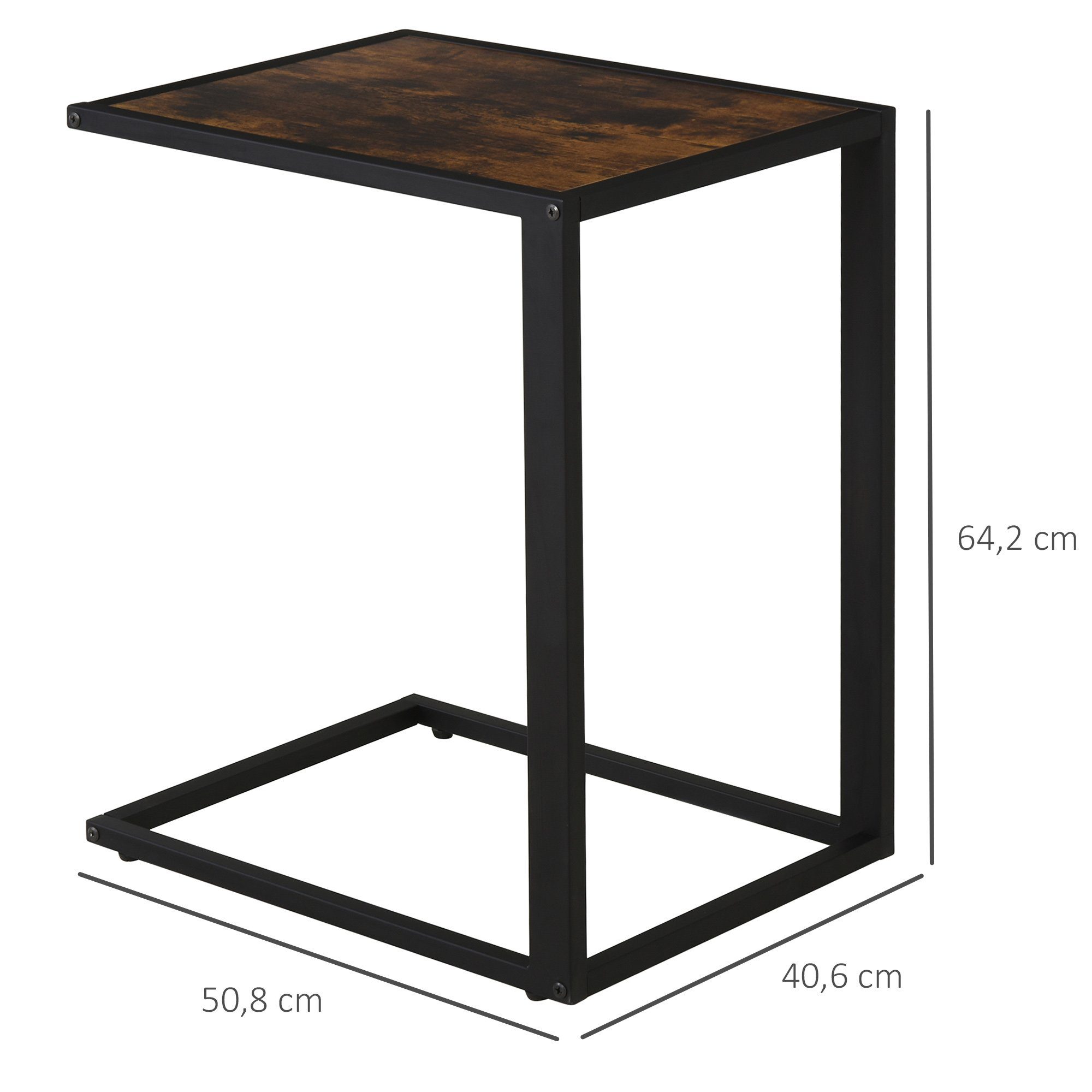 HOMCOM Beistelltisch Laptoptisch für Schlafzimmer und Wohnzimmer (Couchtisch, 1-St., Kaffeetisch), Rustikal-Braun 40,6 x 50,8 X 64,2 cm