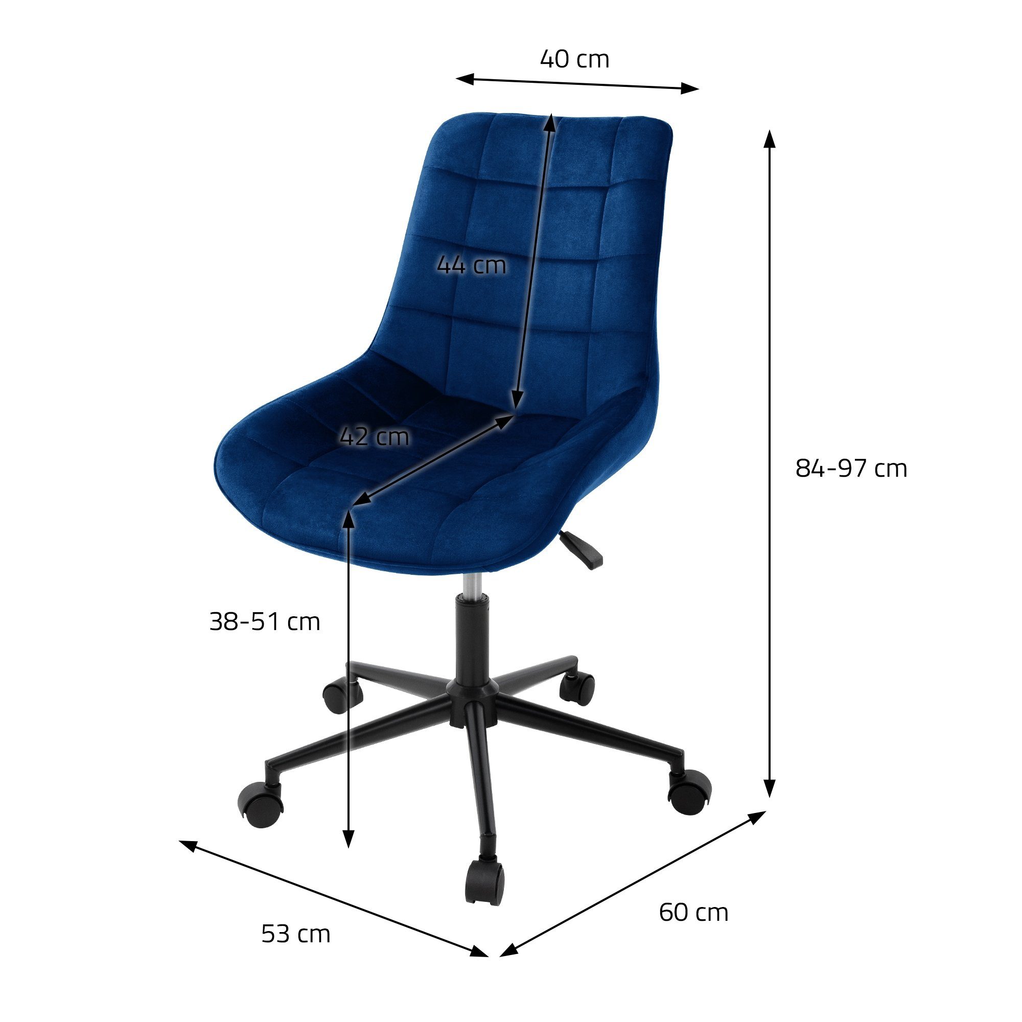 Office Home Samt ML-DESIGN Bürostuhl 360° für Ergonomisch Schreibtischstuhl Rollen aus höhenverstellbar Büro, 5 Blau Polsterstuhl & mit Drehstuhl