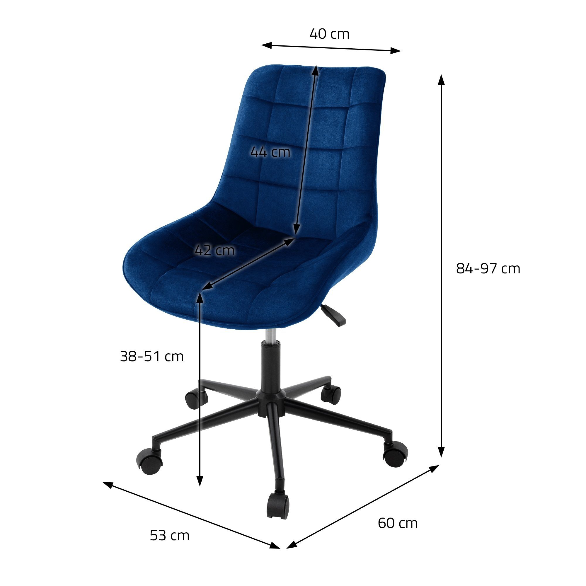 ML-DESIGN Bürostuhl Polsterstuhl Drehstuhl Schreibtischstuhl aus mit & Blau Rollen Office Samt Home Ergonomisch Büro, für 360° 5 höhenverstellbar