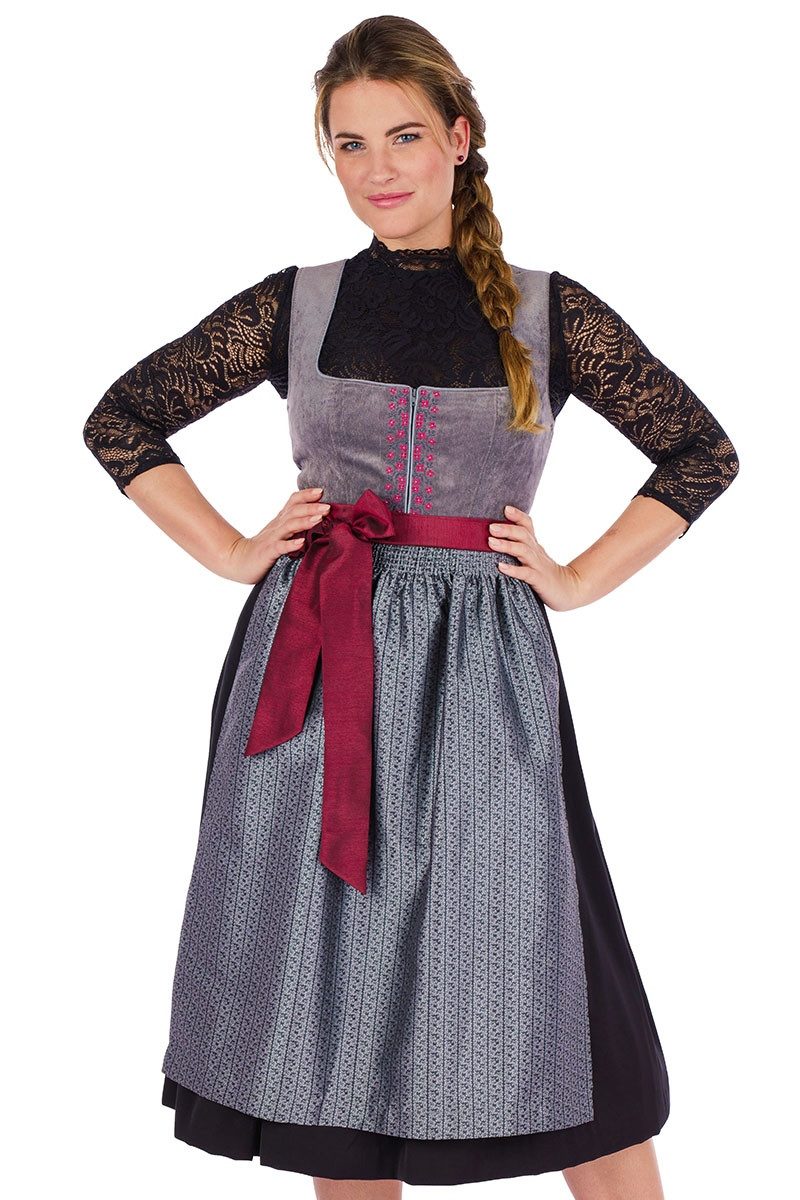 Spieth & Wensky Dirndl Cord Dirndl 2tlg. - ASTRID - grau/schwarz/rot günstig online kaufen