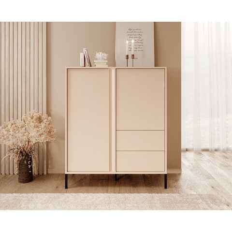 Furnix Highboard DASTI 2D2S Kommode mit schwarzen Metallfüßen Beige, B103,3 x H123,4 x T39,5 cm, Made in EU