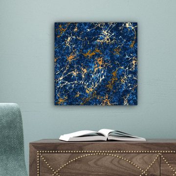 OneMillionCanvasses® Leinwandbild Marmor - Textur - Gold - Blau, (1 St), Leinwand Bilder für Wohnzimmer Schlafzimmer