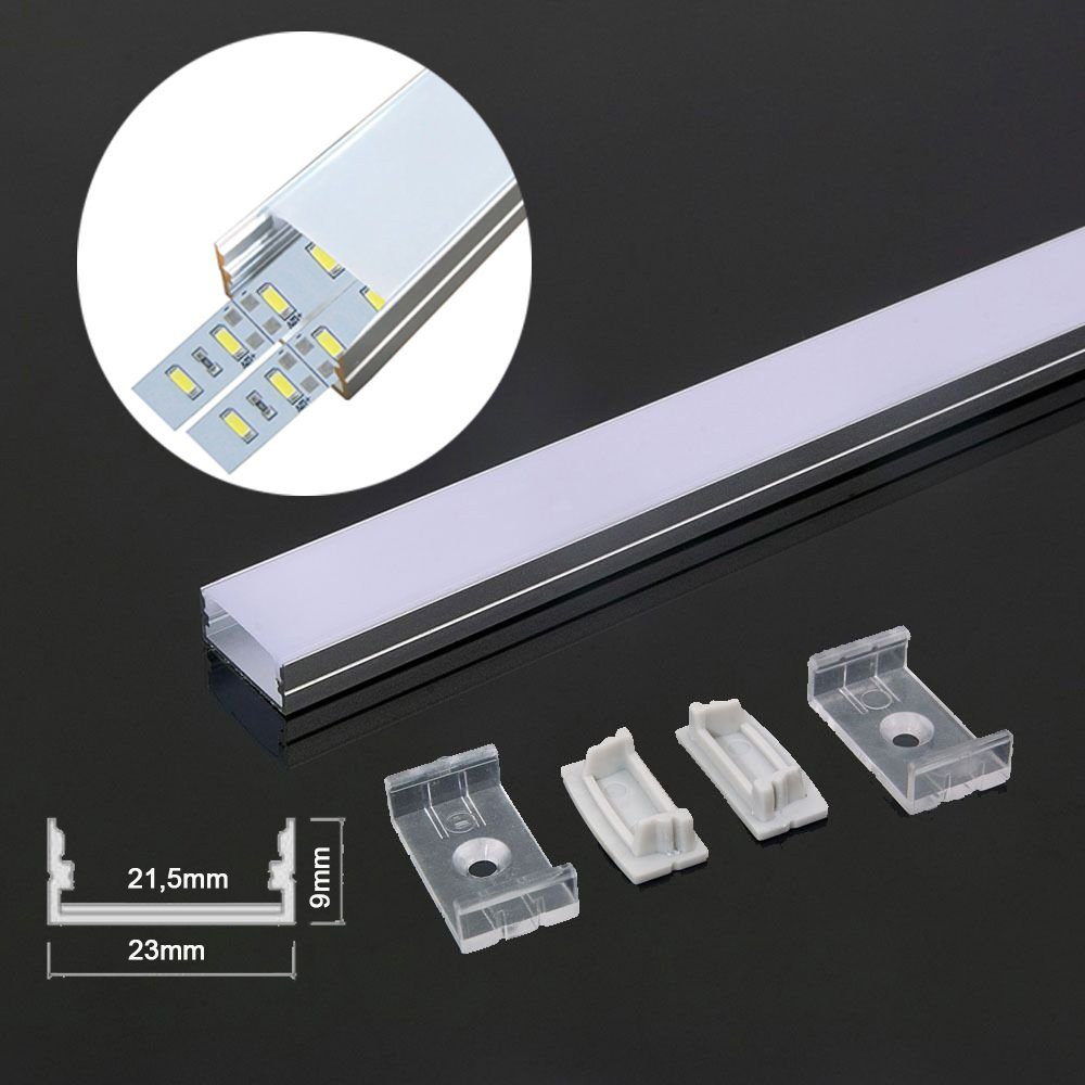 ENERGMiX LED-Stripe-Profil »2 Meter 23mm Breite Aluprofil Alu Schiene  Profil«, Kanal system für LED Leiste für LED Streifen 200cm inkl. Clips und  Endkappen