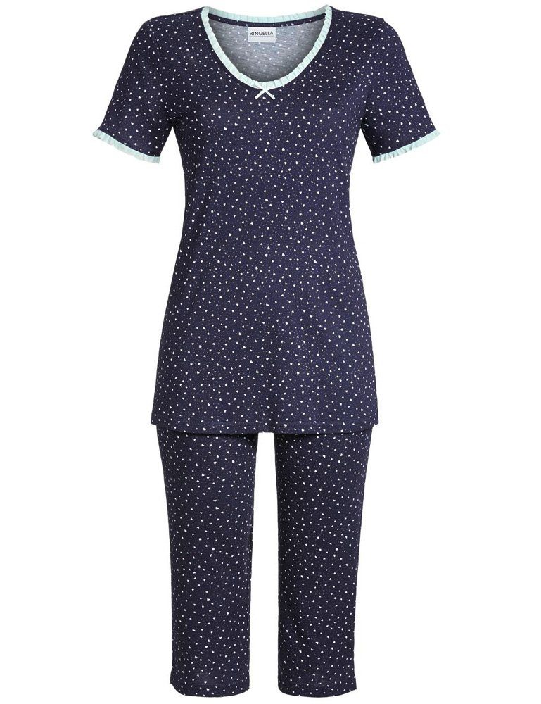 Ringella Capri-Pyjama Damen Schlafanzug mit Caprihose "Little Hearts" 2211211 - Navy / Weiß (2 tlg) Caprihose