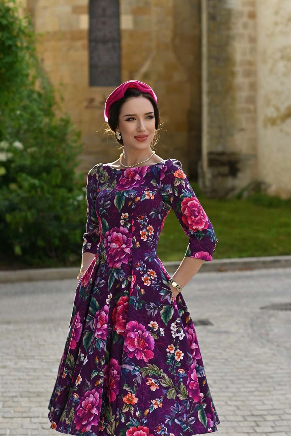 Hearts & Roses London A-Linien-Kleid Bea Floral Swing Dress Retro Vintage F günstig online kaufen