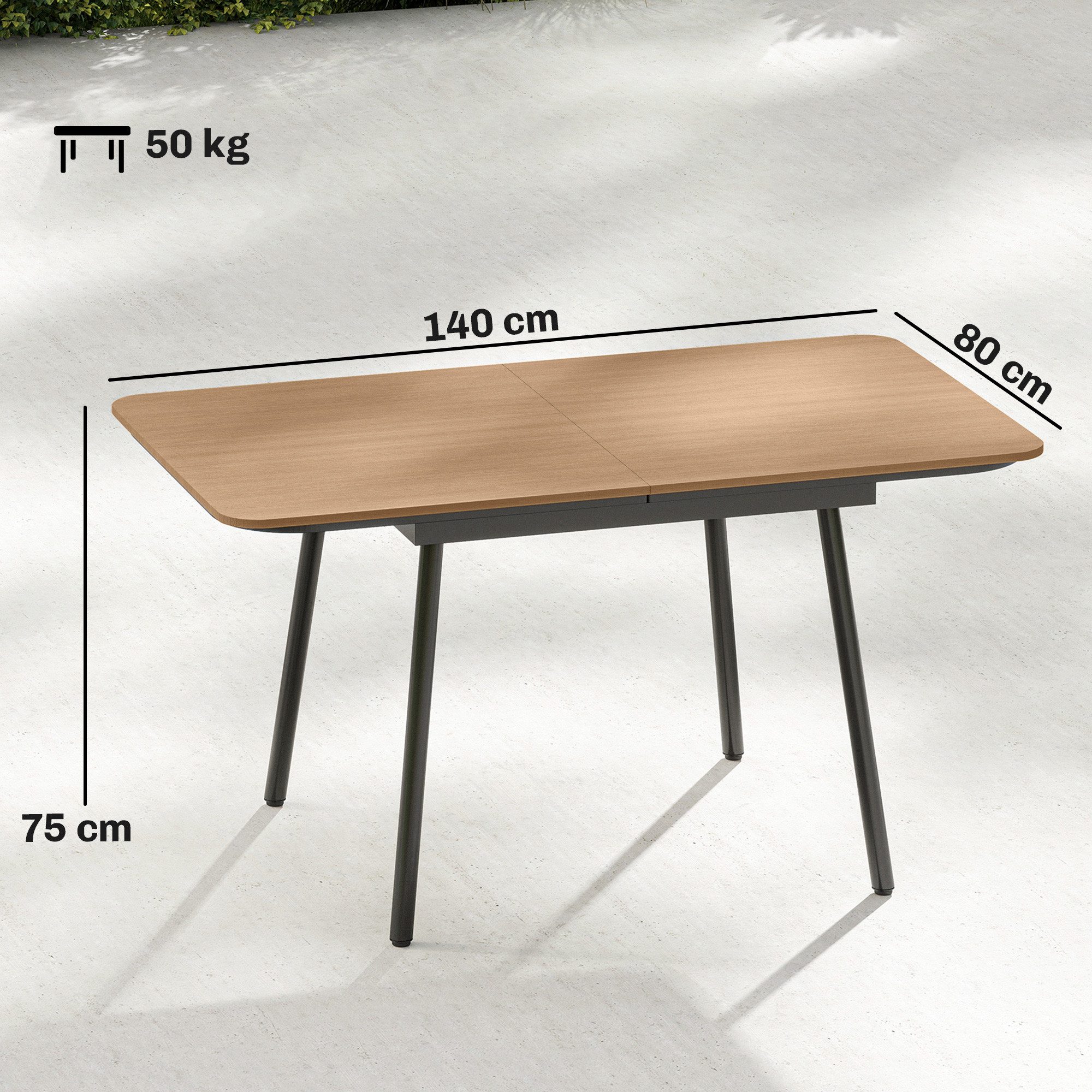 Outsunny Gartentisch Balkontisch mit WPC-Tischplatte Holzoptik verstellbare Füße (Terrassentisch, 1-St., Outdoor Esstisch), für Garten Balkon Terrasse Teak