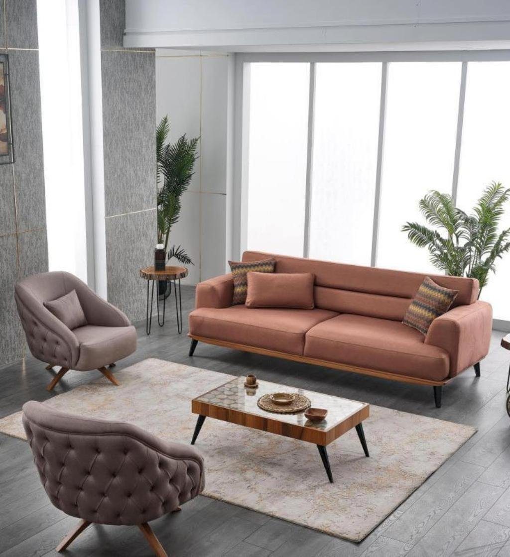 JVmoebel Wohnzimmer-Set Chesterfield Sofagarnitur 3+1+1 Weiche Polster Sofa Couch 3tlg. Set, (3-St., 1x 3-Sitzer + 2x Sessel ohne Couchtisch), Made in Europa | Wohnwände