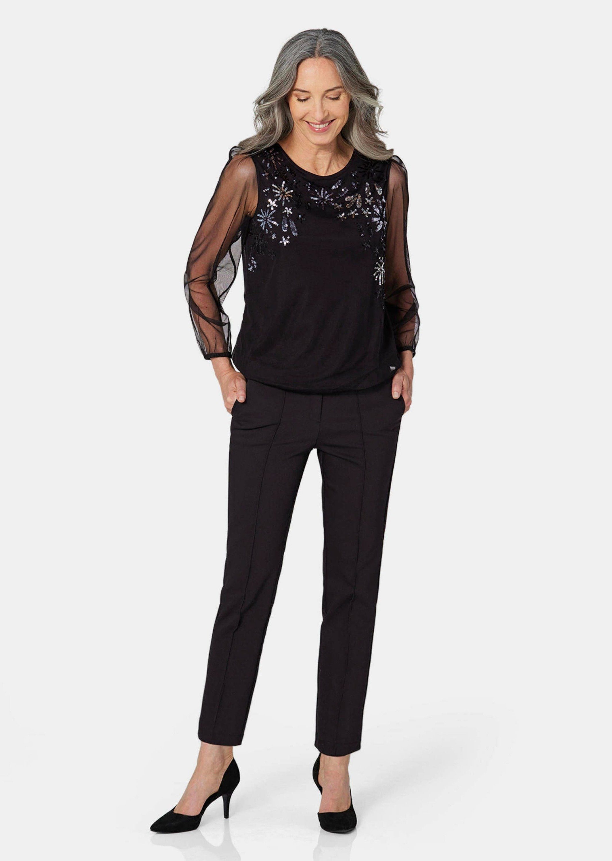 GOLDNER Print-Shirt Kurzgröße: Langarmshirt mit transparenten Ärmeln günstig online kaufen