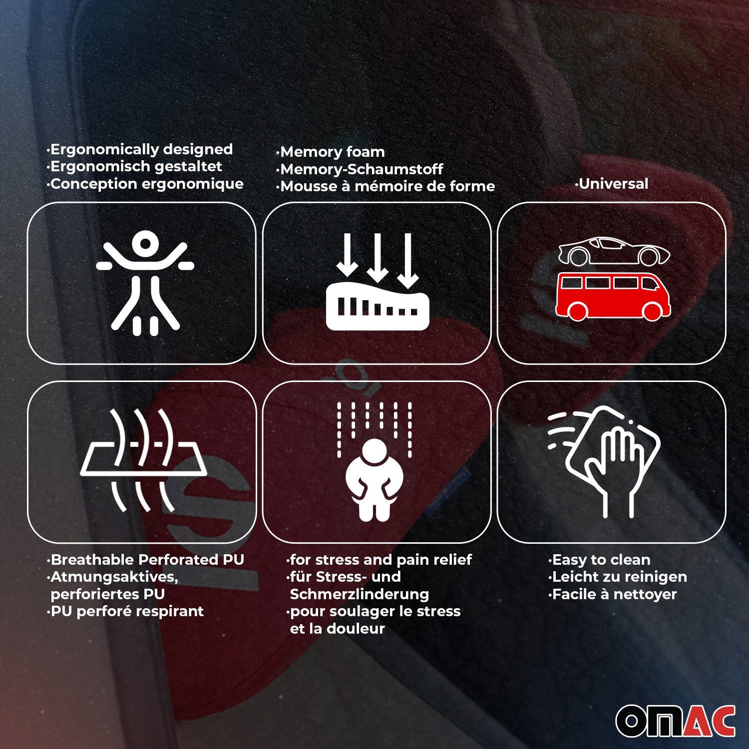 OMAC Autokopfstütze Ergonomische Nackenkissen Auto Memory-Schaum Blau, Ergonomisch, gemütlich