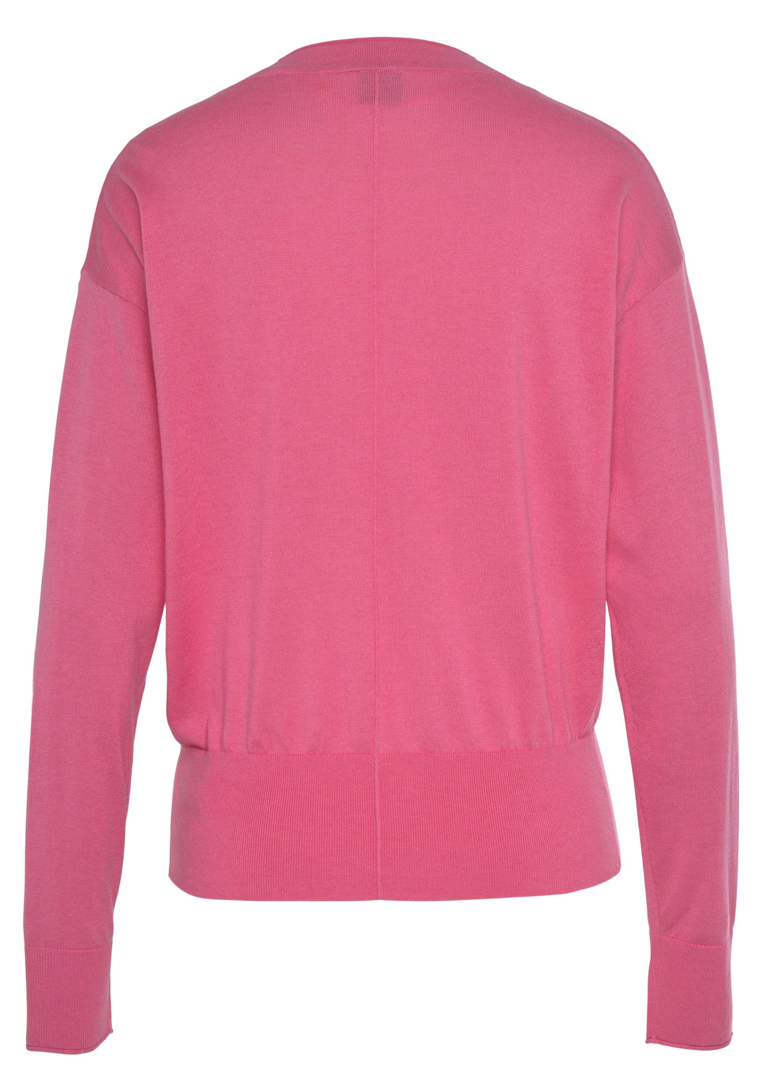 BOSS ORANGE Strickjacke Kratzt C_Fedasa nicht, Baumwollmischung angenehmer Medium_Pink V-Ausschnitt, mit