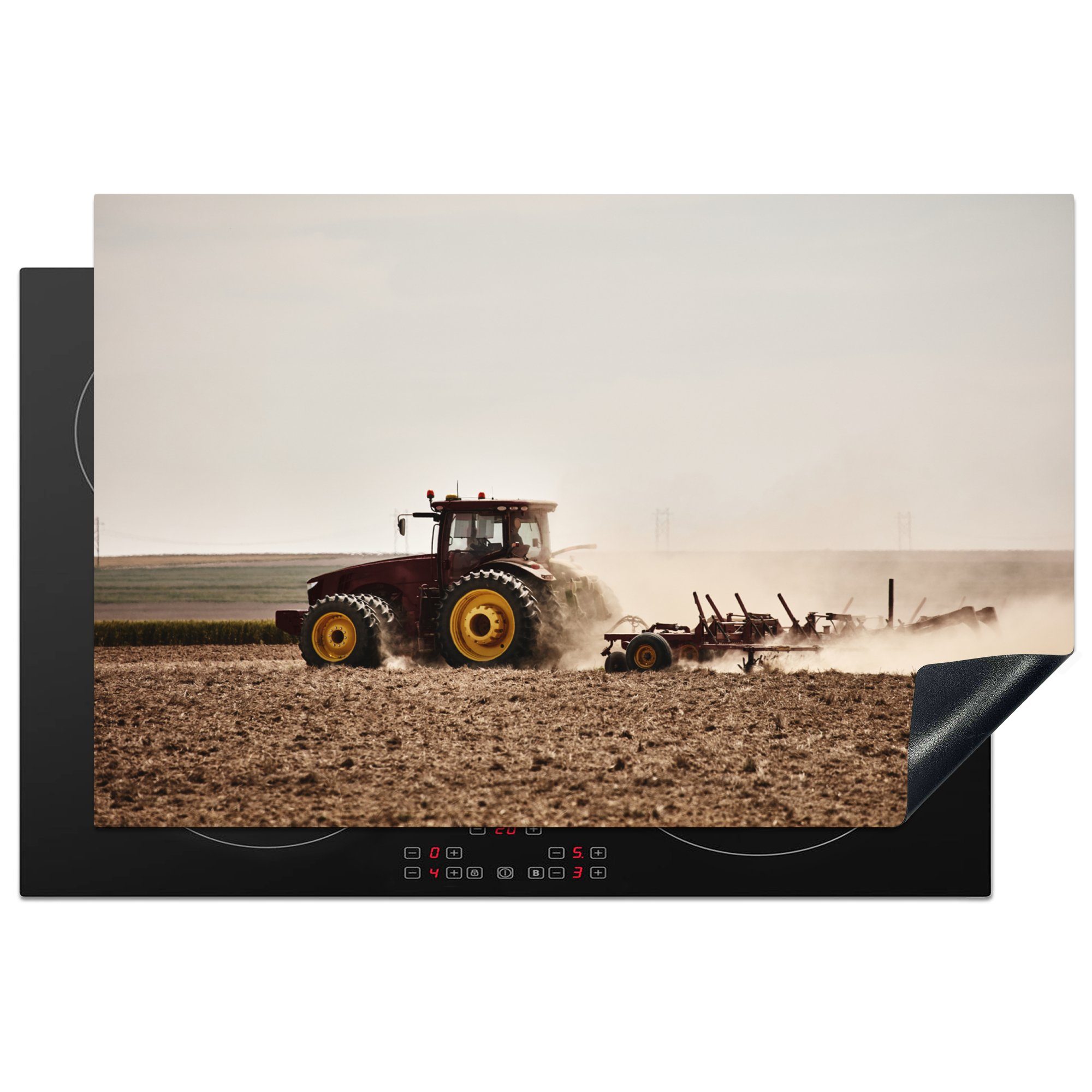 MuchoWow Herdblende-/Abdeckplatte Traktor - Rot - Boden, Vinyl, (1 tlg), 81x52 cm, Induktionskochfeld Schutz für die küche, Ceranfeldabdeckung