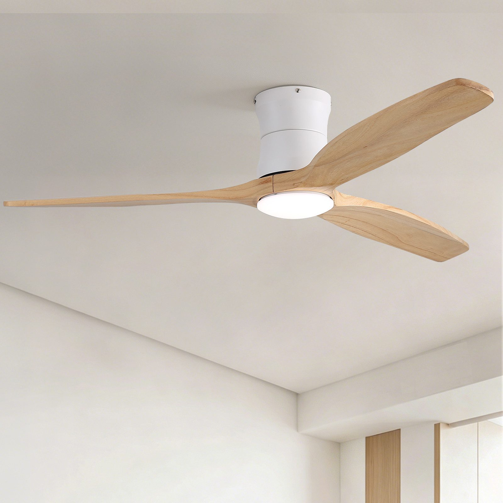Sofucor Deckenventilator mit Echtholzflügeln und integrierter 18-W-LED, Ø 132 cm, Leiser DC-Motor, dimmbare Farblichtsteuerung & …