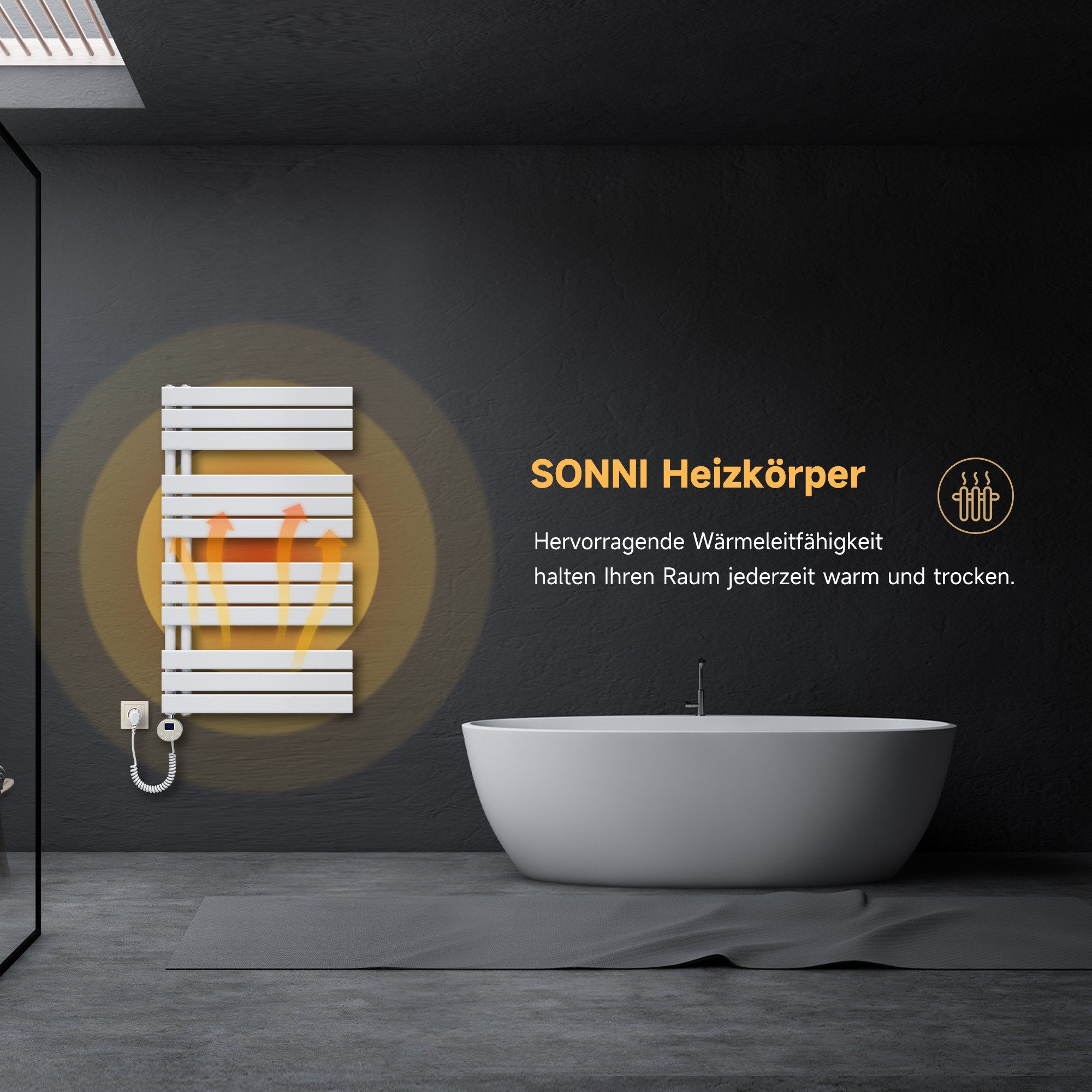 SONNI Designheizkörper Handtuchwärmer mit Heizung, programmierbarer Zeit und Temperatur – Bild 3 von 5