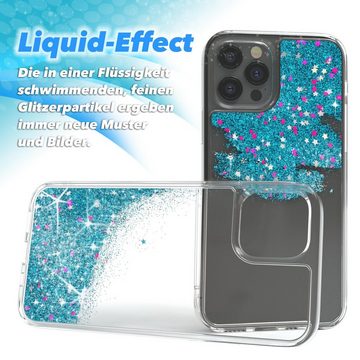 EAZY CASE Handyhülle Liquid Glittery Case für iPhone 12 / iPhone 12 Pro 6,1 Zoll, Gloss Slimcover Girly Backcover Bling Phone Case kratzfeste Cover Blau