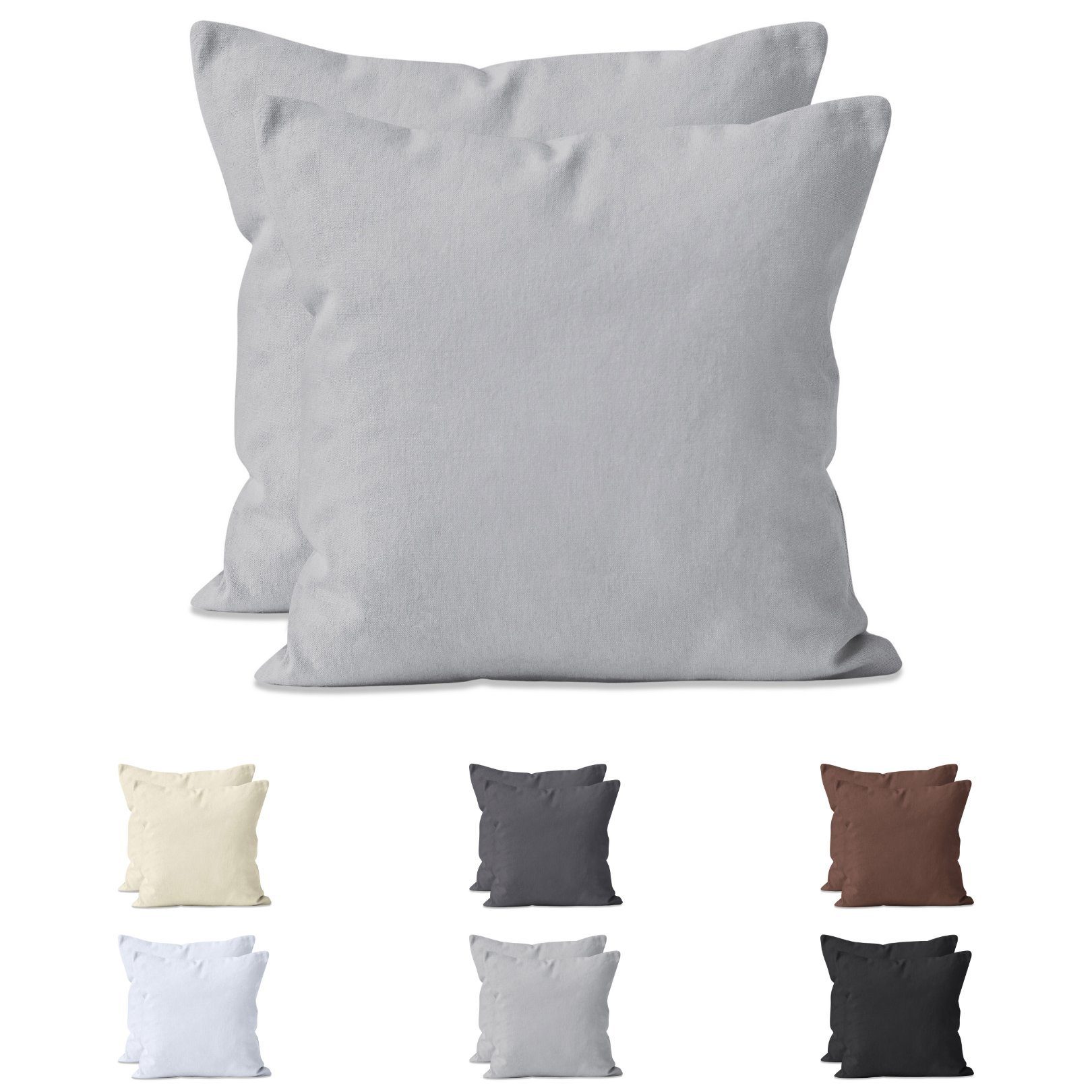 Hometex Premium Textiles Kissenbezug aus Jersey Baumwolle im Doppelpack, Kissen-Bezug mit Reißverschluss