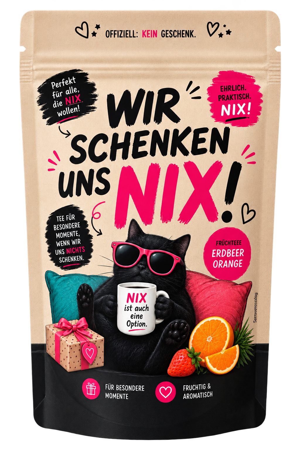 Quertee Tee Quertee Teegeschenk „Wir schenken uns NIX!“ Weihnachtsgeschenk