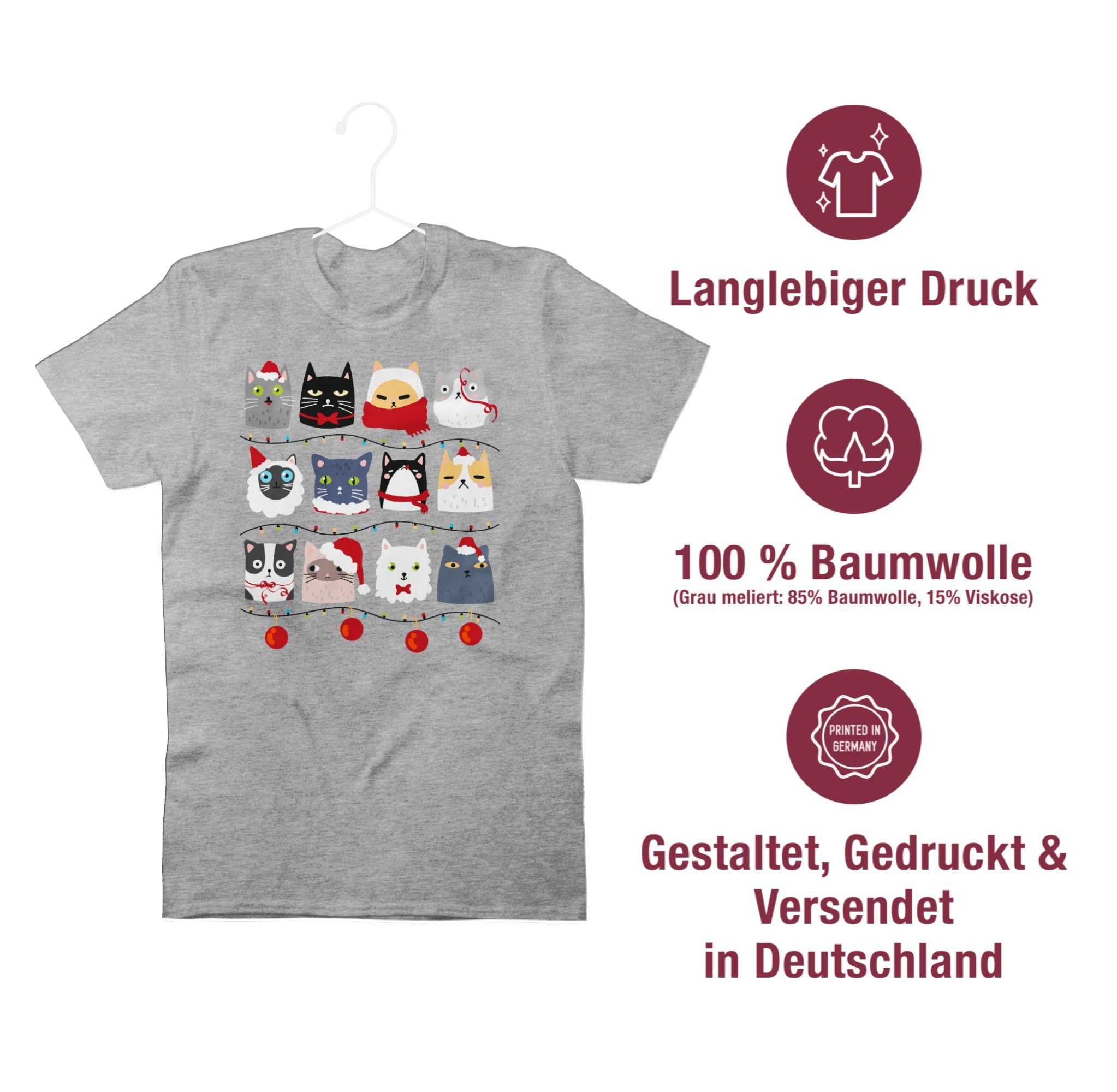 Shirtracer 2 Grau meliert Weihachten Kleidung Weihnachten zu Katzen T-Shirt