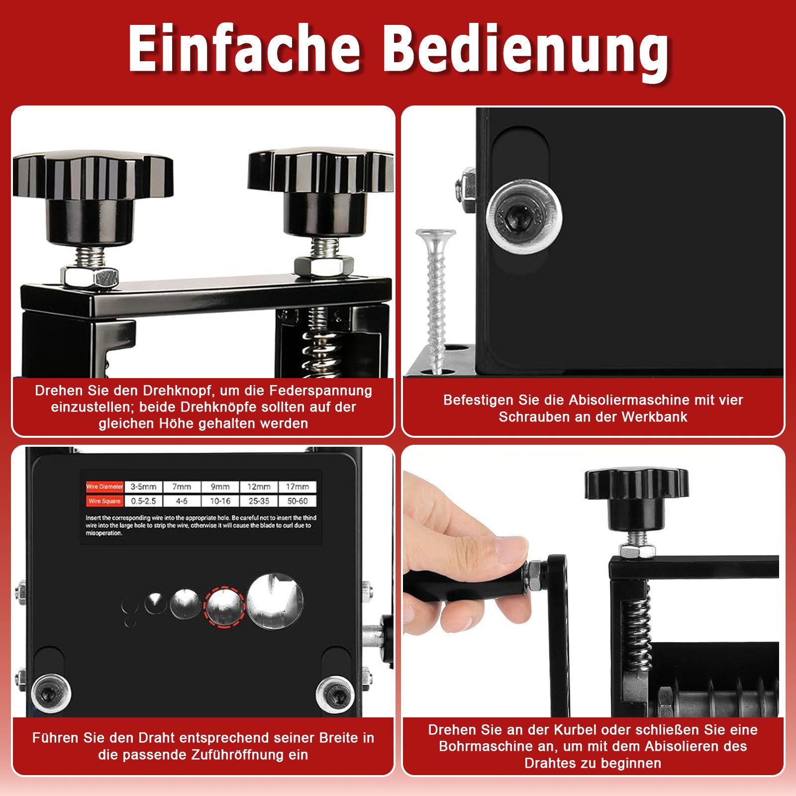 AKKEE Abisolierzange Kabelschälmaschine, Manuelle Kabelabisoliermaschine, mit 6 Kanälen und 5 Klingen, Kabel Abisolierer Maschine – Bild 5 von 5