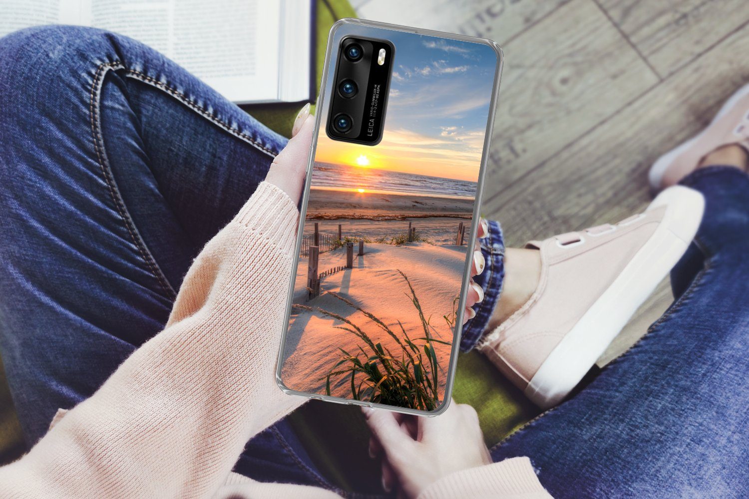 MuchoWow Handyhülle für Huawei P40 Strand - Meer - Düne - Sonnenuntergang - Landschaft, Handy Case, Silikon, Bumper Case Dünn